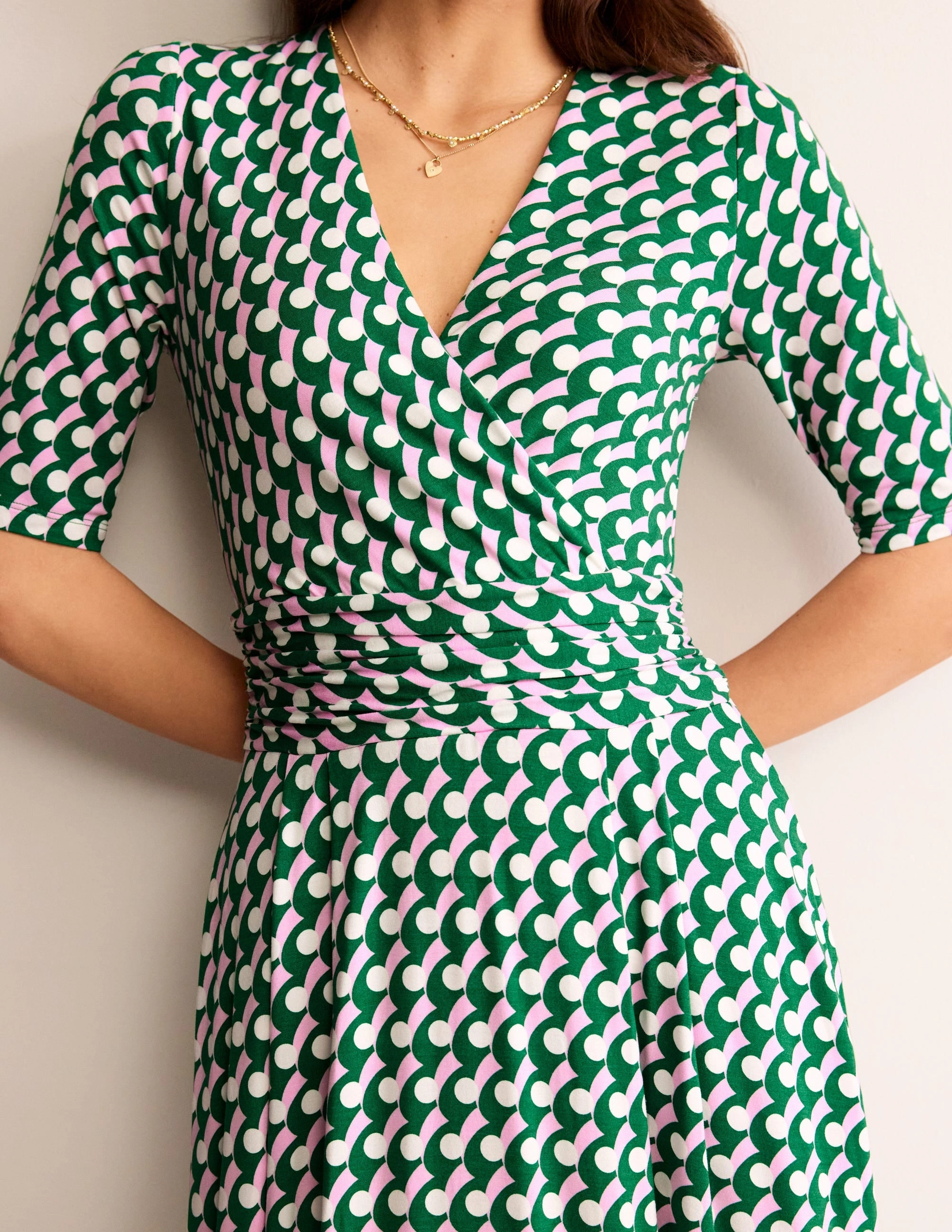 Kassidy Jersey Midi Dress-Green Tambourine, Polka Wave Smart Tailoring Work or Casual