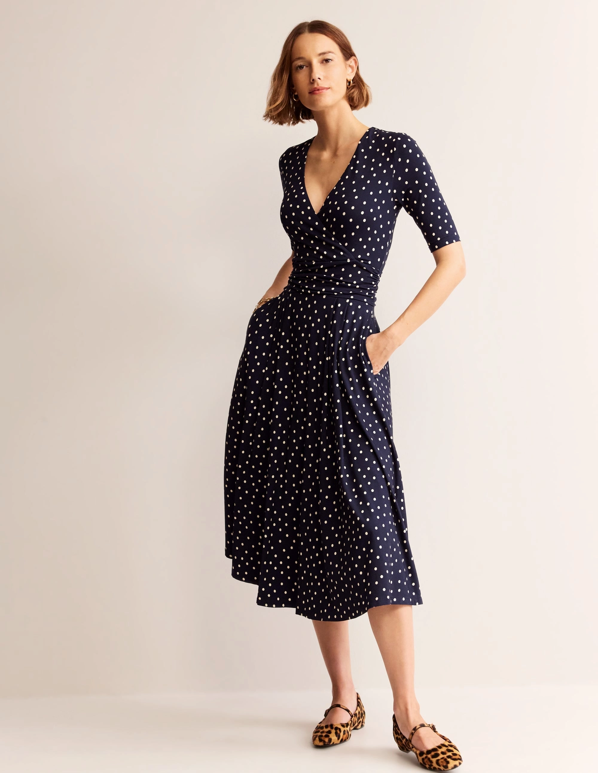 Kassidy Jersey Midi Dress-Navy, Scattered Brand Spot Flattering Look Wear