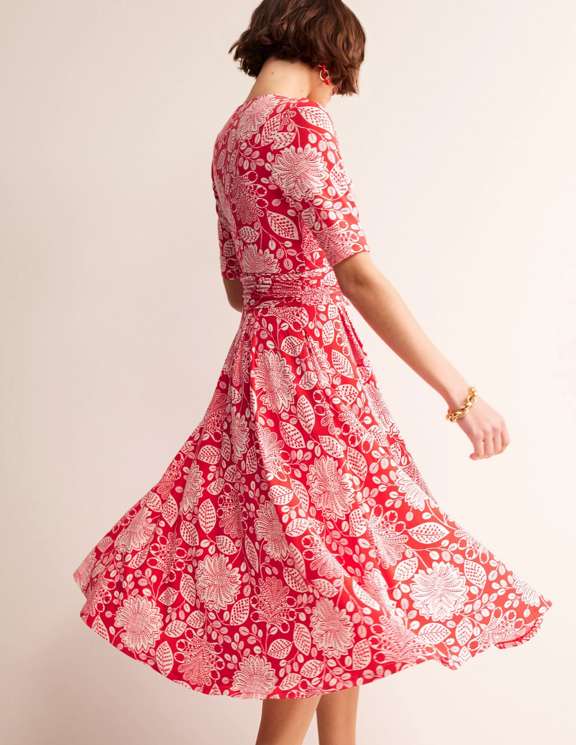 Kassidy Jersey Midi Dress-Poppy Red, Gardenia Swirl Urban Drape