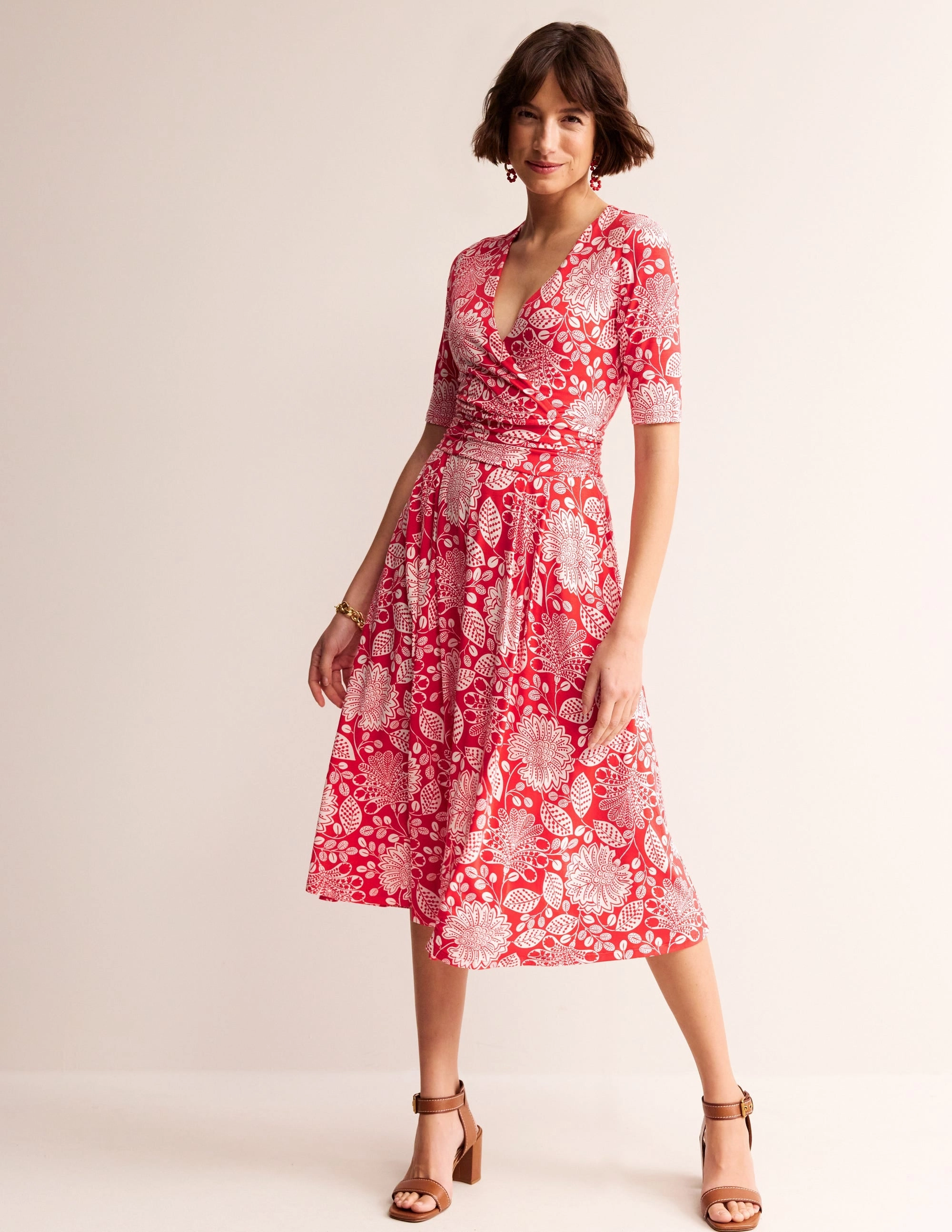 Clear Blush Essential Layer Kassidy Jersey Midi Dress-Poppy Red, Gardenia Swirl