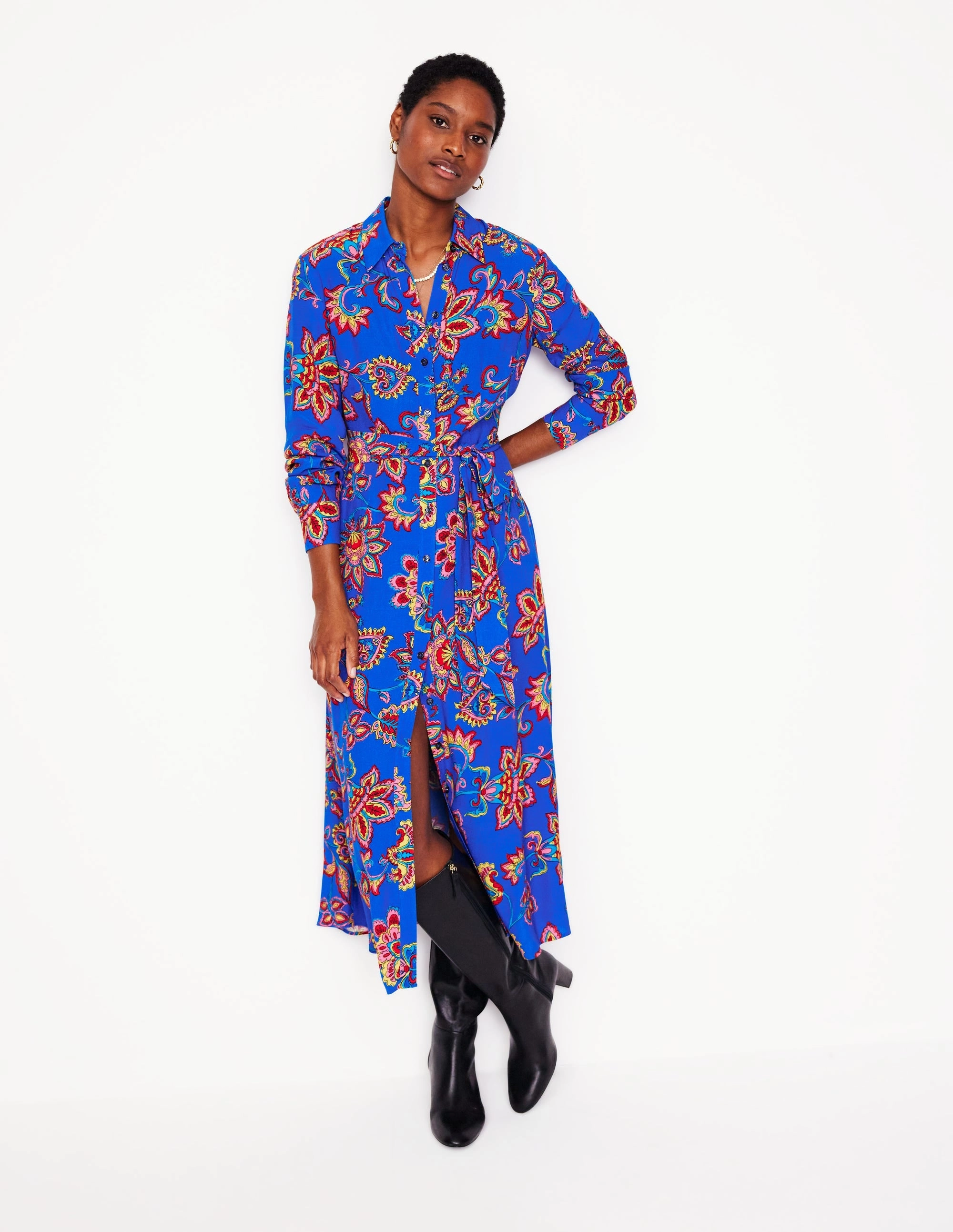 Kate Midi Shirt Dress-Gallery Blue, Whimsical Vine Classic Vibe Practical-Style