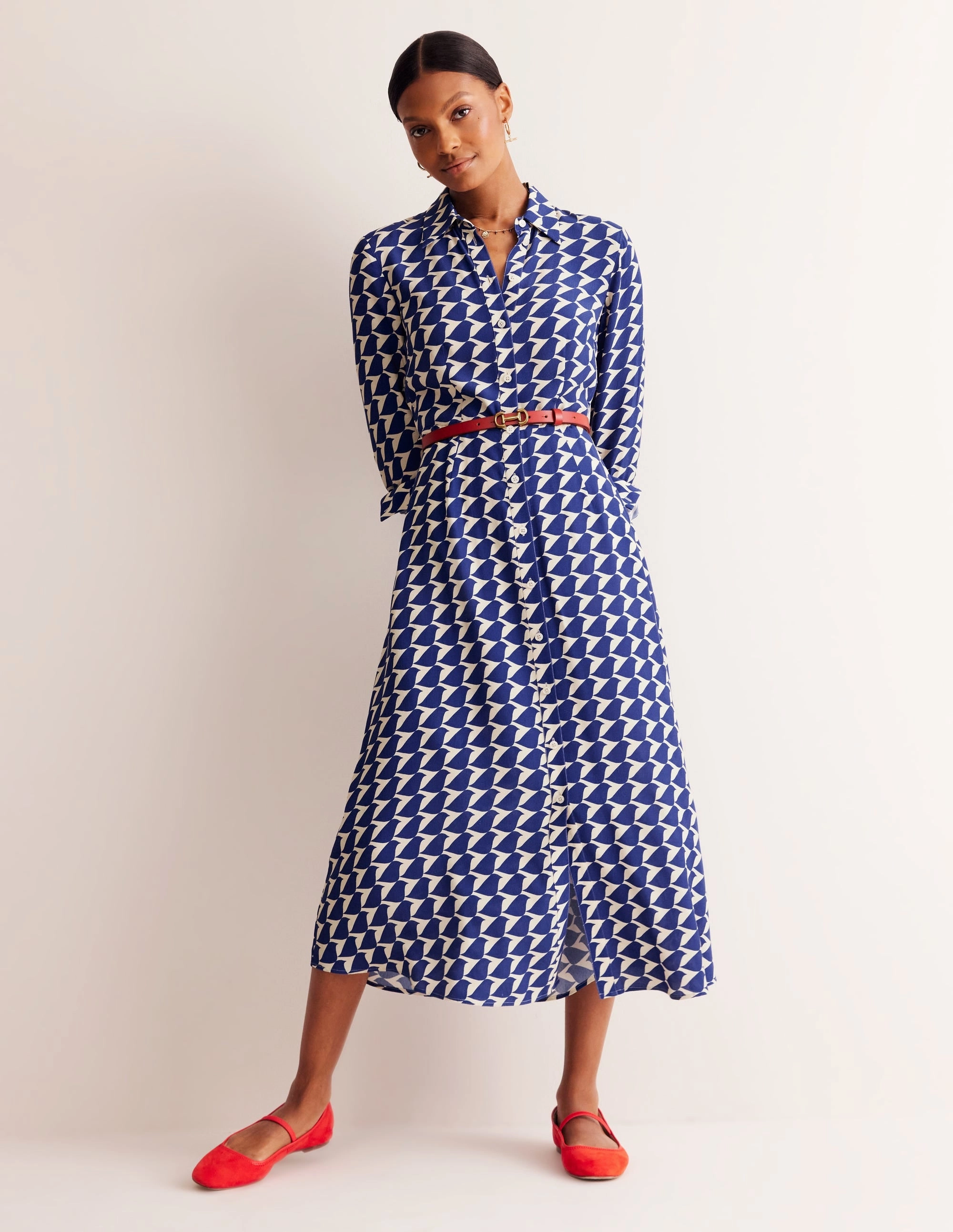 Cozy Fit Classic Motion Kate Midi Shirt Dress-Mazarine Blue, Birdie