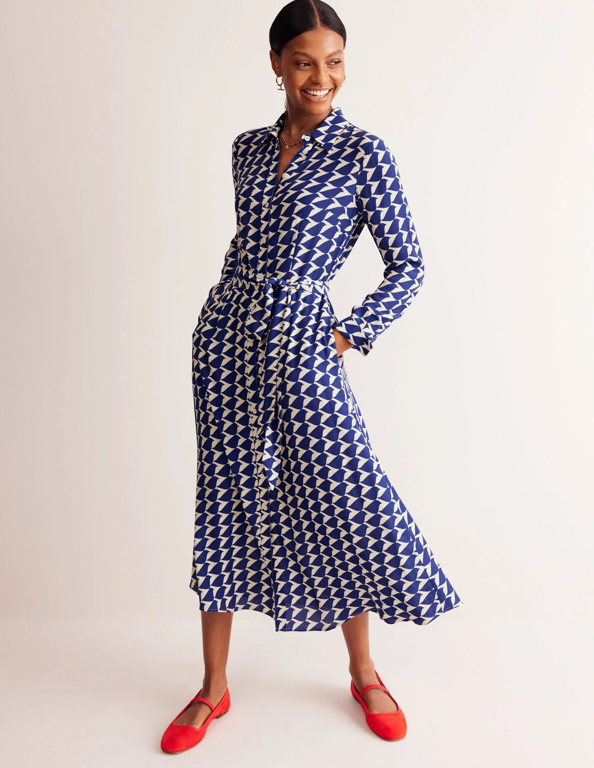Kate Midi Shirt Dress-Mazarine Blue, Birdie Classic Touch