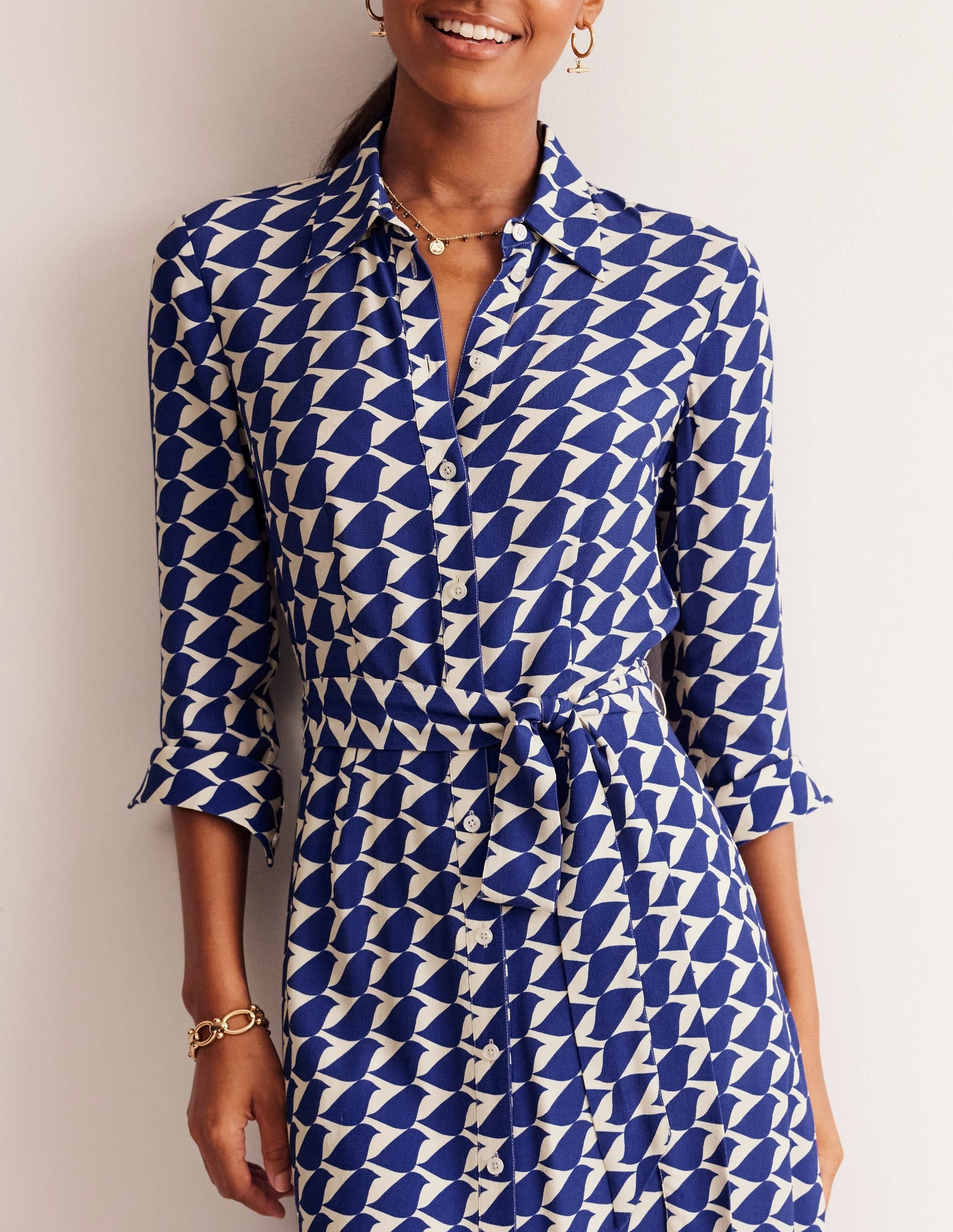 Subtle Flow Wedding-Guest Kate Midi Shirt Dress-Mazarine Blue, Birdie