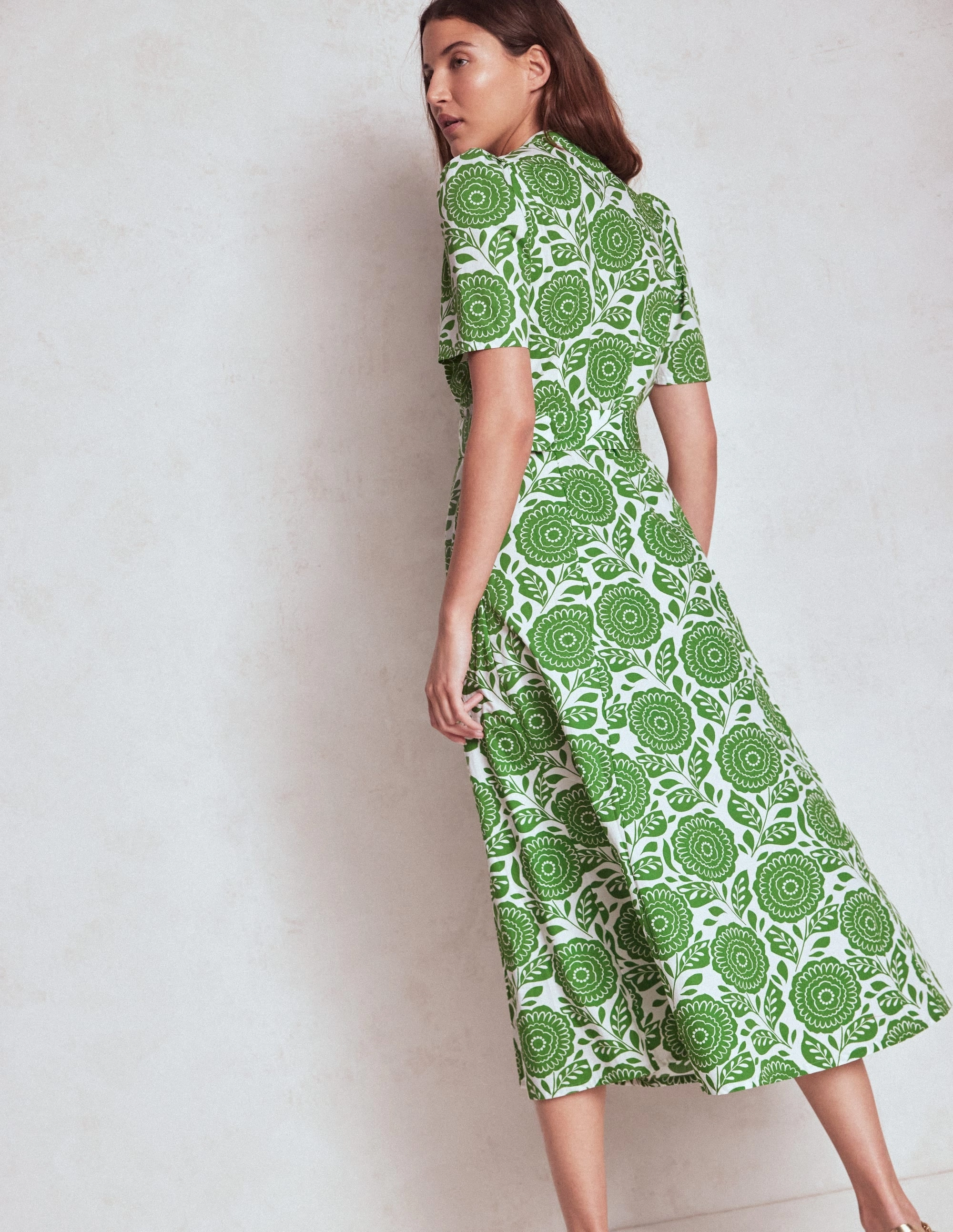Kate Puff Sleeve Belted Dress-Paradise Green, Dahlia Stamp Simple Ease