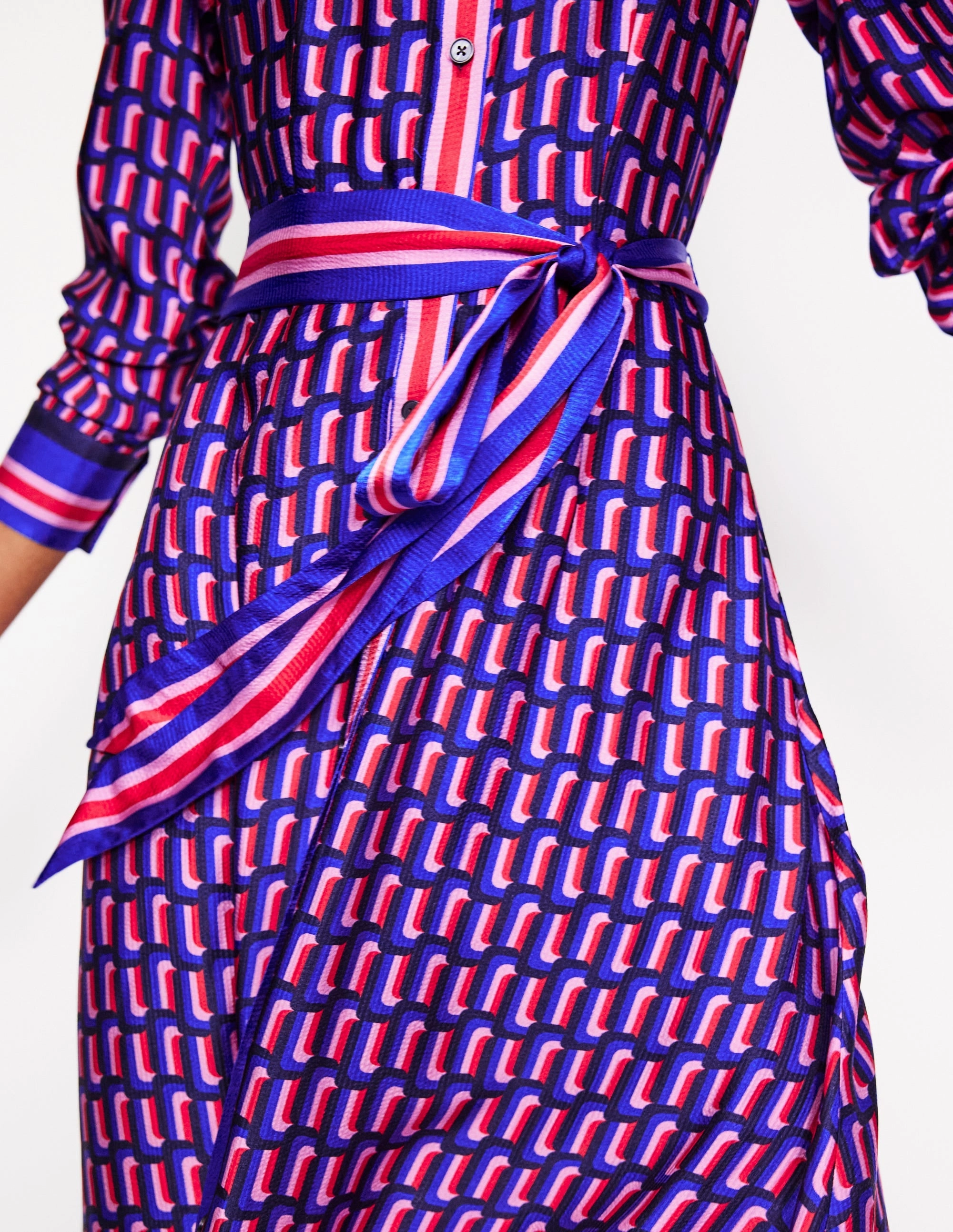 Floral design Chill Fashion Kate Satin Shirt Dress-Mazarine Blue, Falling Geo