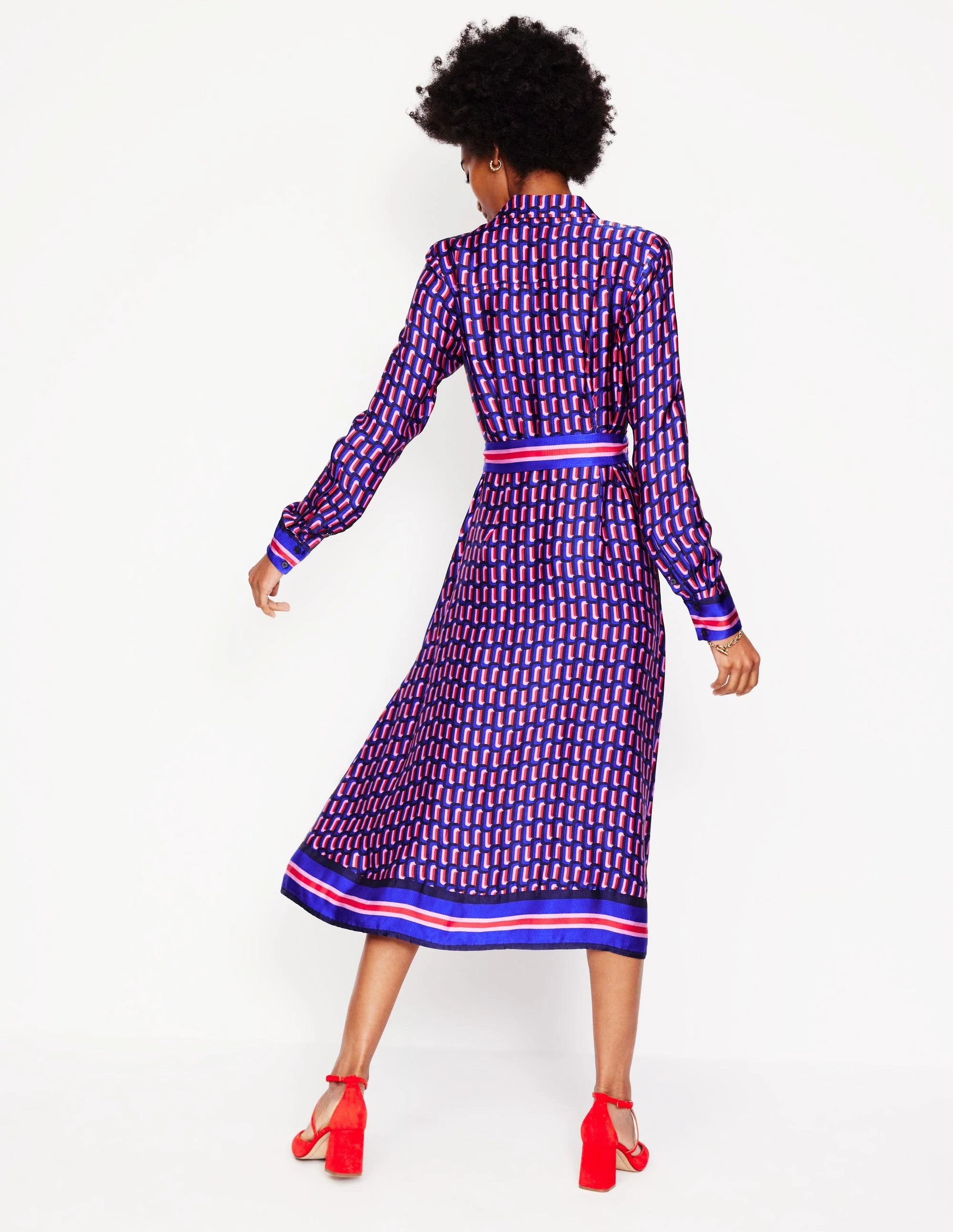 Urban Line Kate Satin Shirt Dress-Mazarine Blue, Falling Geo