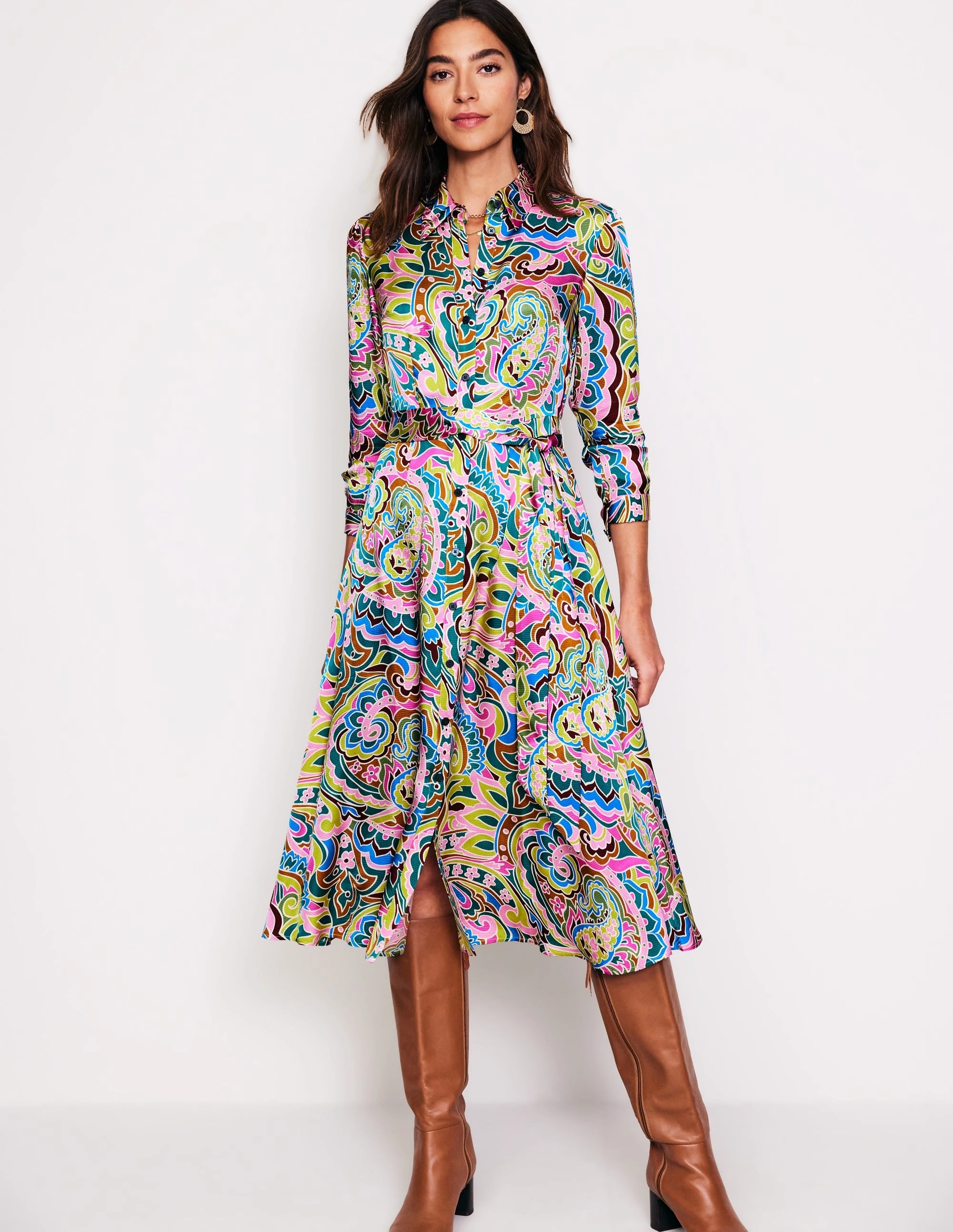 Perfect For Any Occasion Stylish Design Kate Satin Shirt Dress-Multi, Paisley Pome
