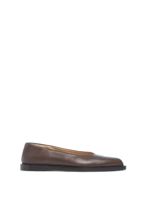 Kati Ballerina Flat Shoe in Chocolate Leather Zip Up Family Glow