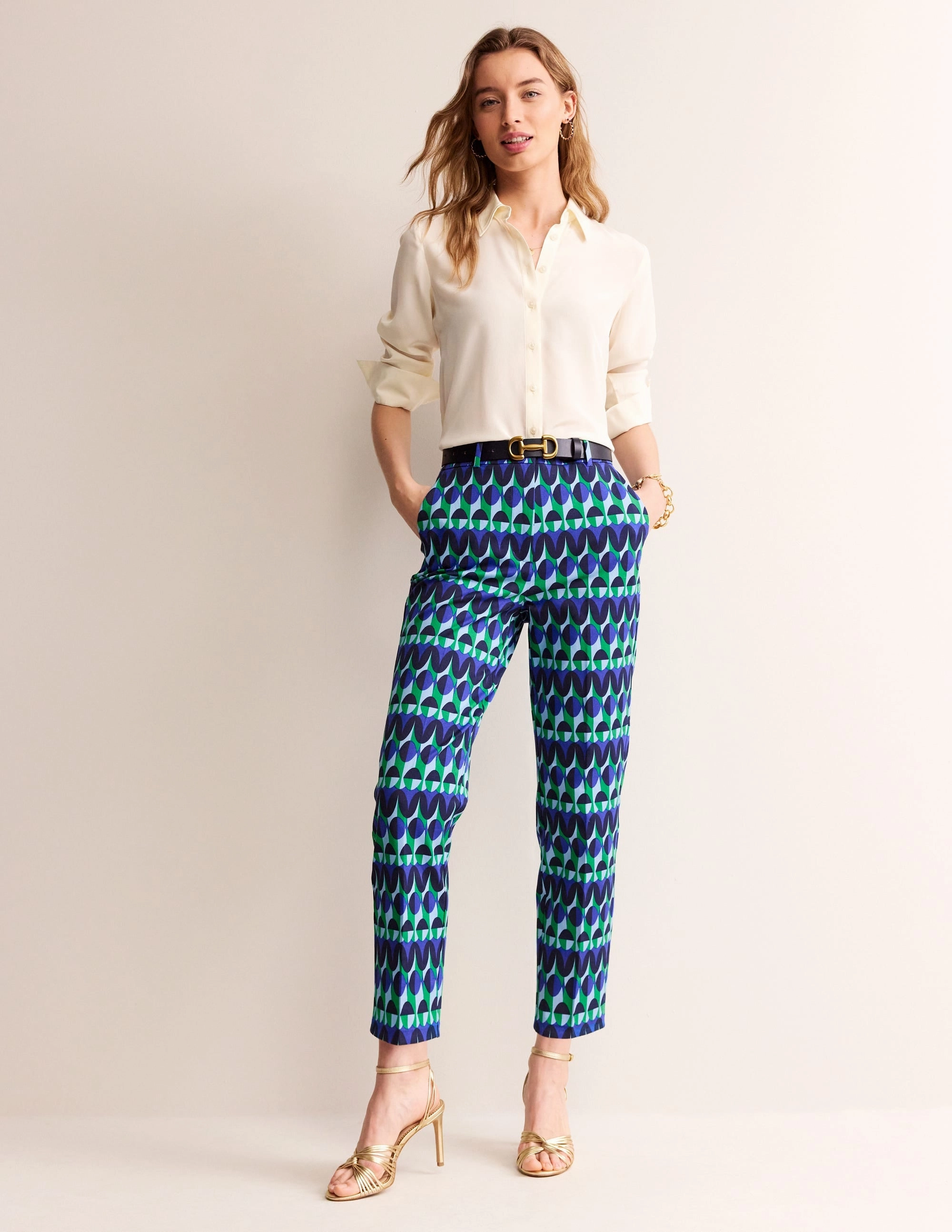 Kew Printed Trousers-Blue, Abstract Illusion StretchMaterial