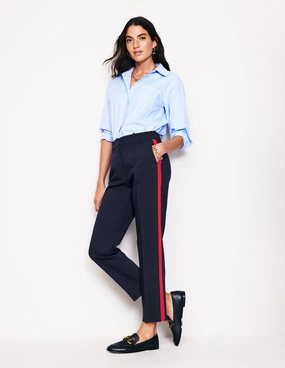 Kew Side Stripe Trousers-Navy, Red Stripe Minimalist Fit