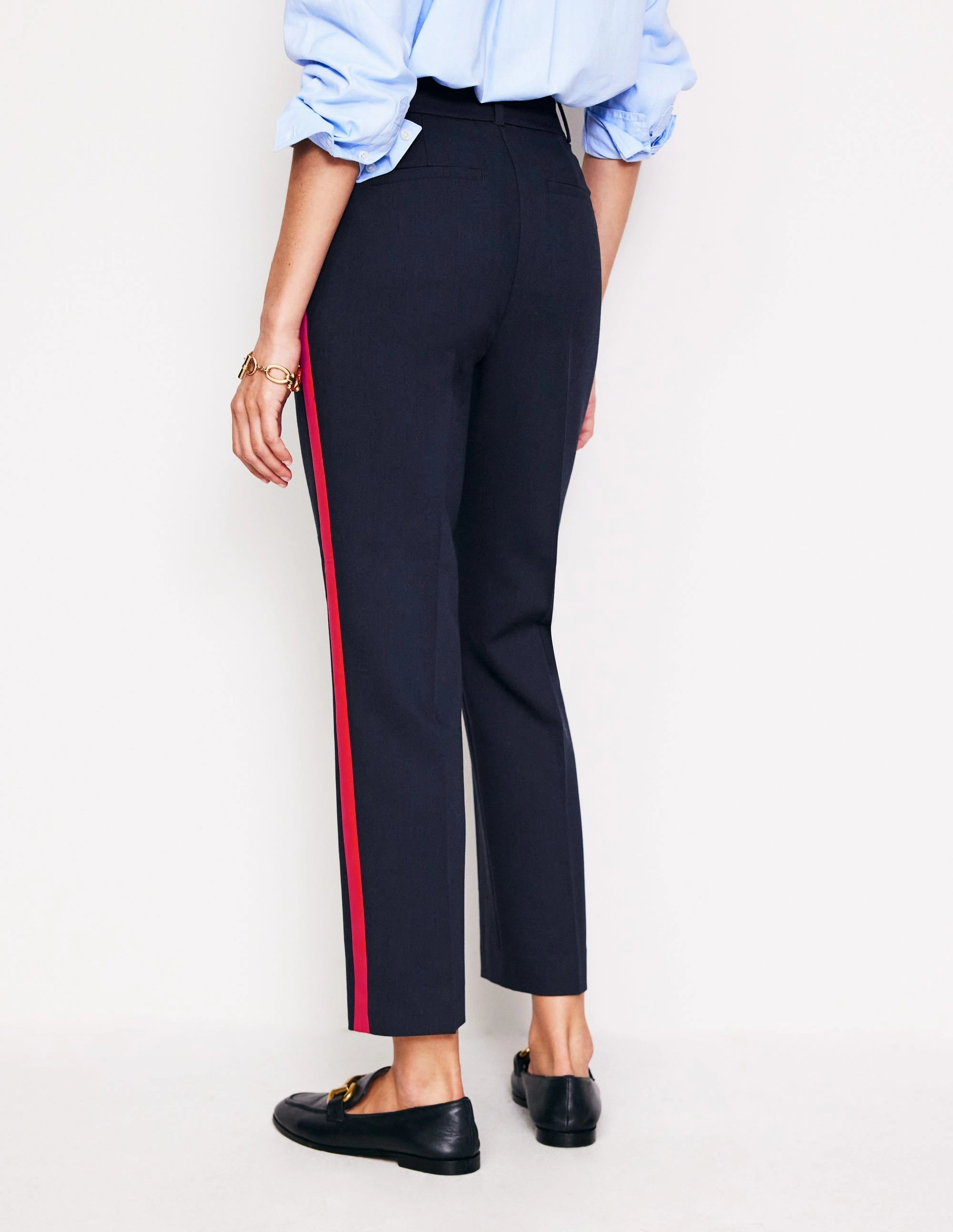 Kew Side Stripe Trousers-Navy, Red Stripe LightweightConstruction