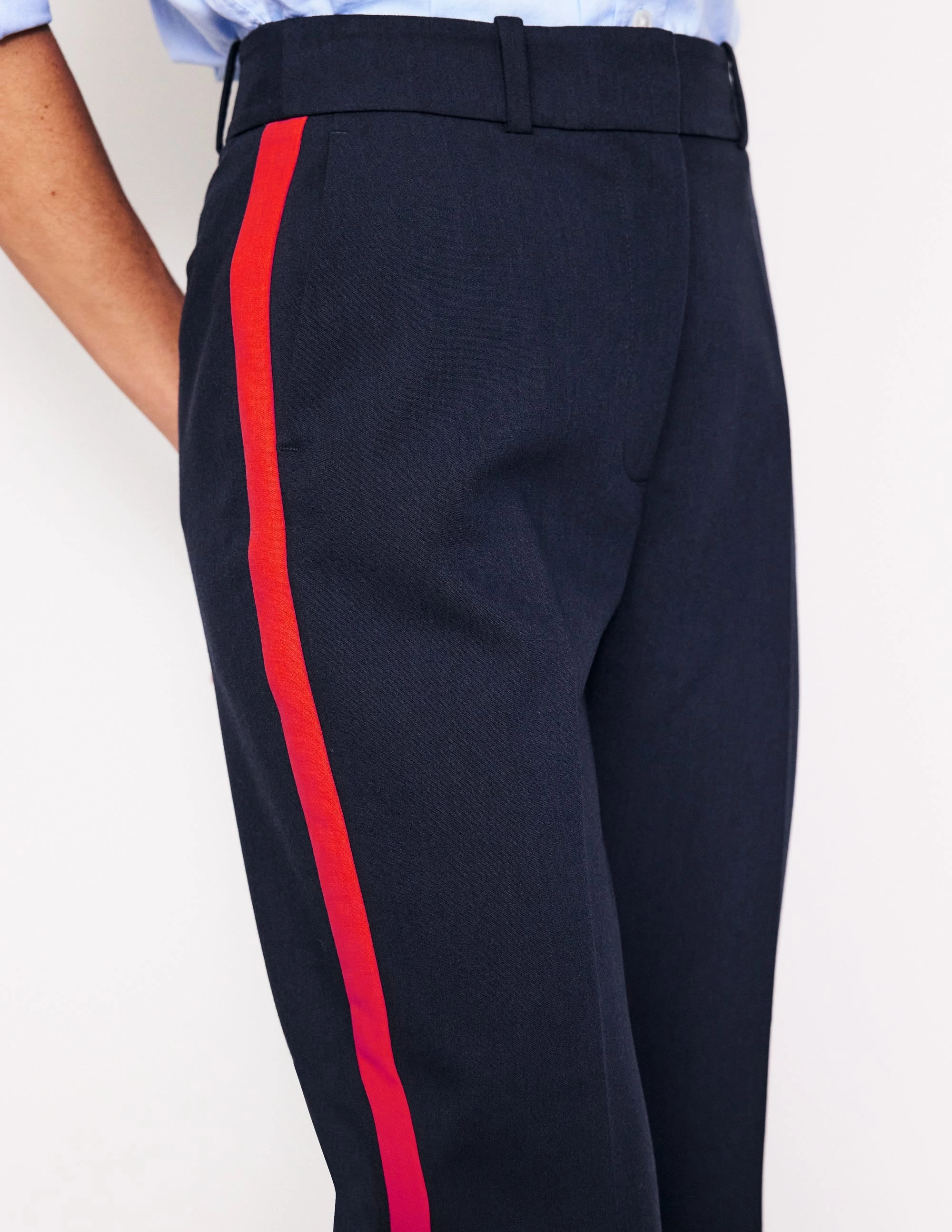 Lightweight Feel Kew Side Stripe Trousers-Navy, Red Stripe
