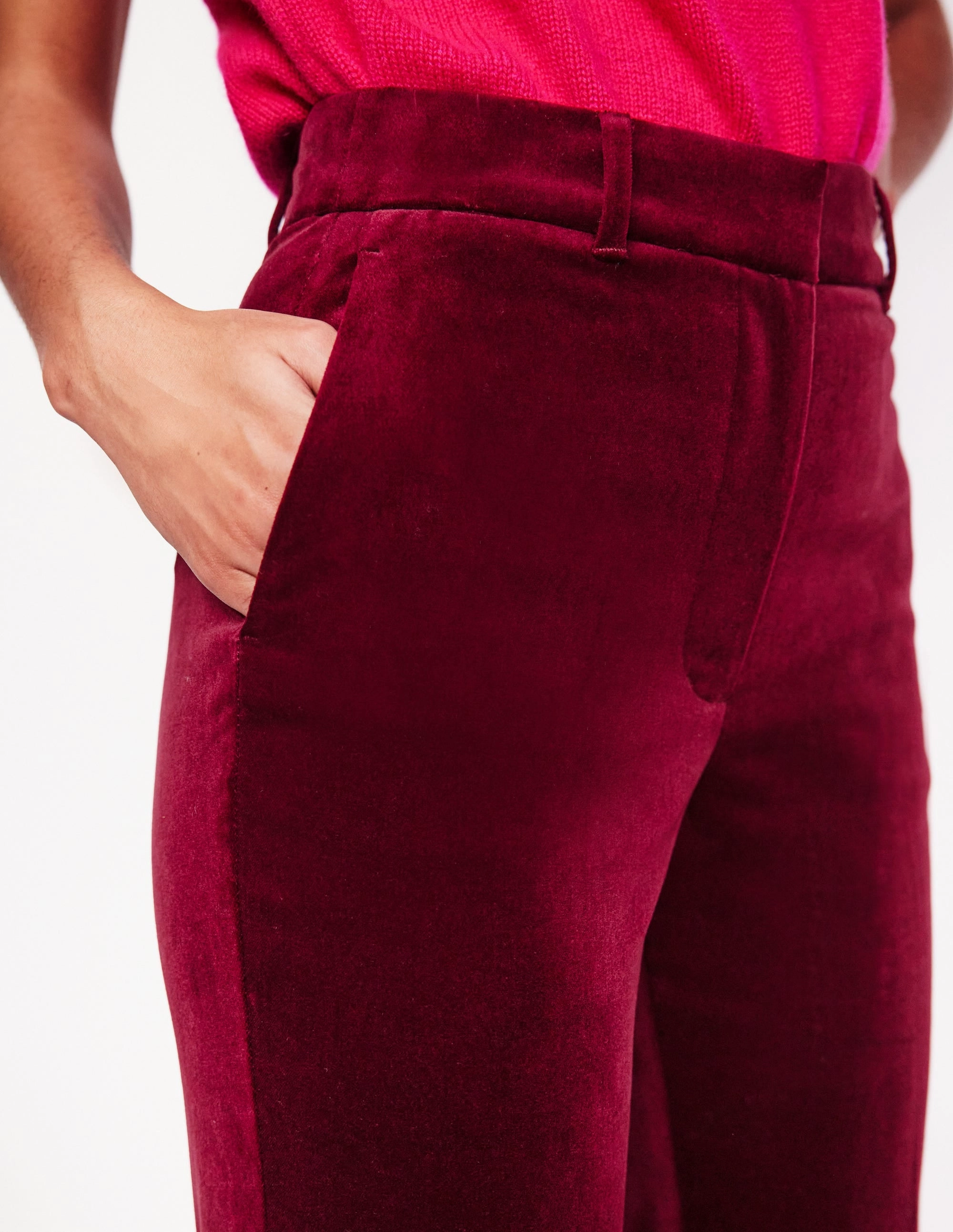 SlimFit Slip Resistant Kew Velvet Trousers-Cabernet