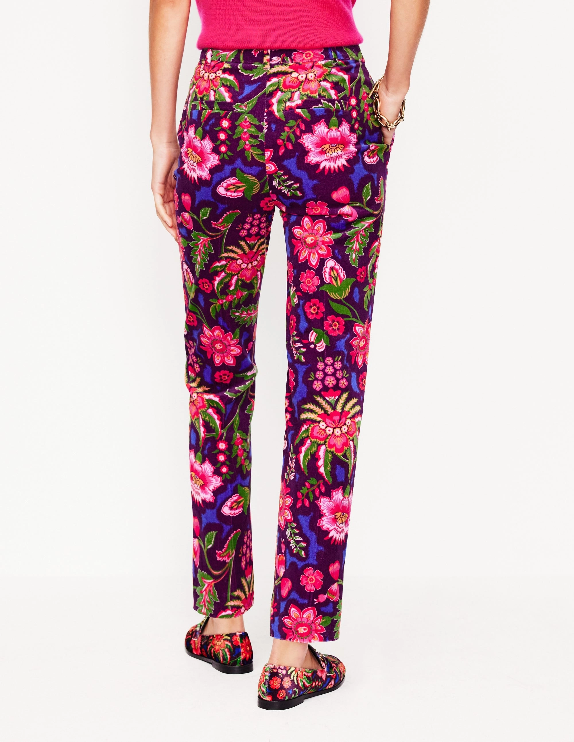 Kew Velvet Trousers-Multi, Blossom Flourish Premium Look Relaxed Fit