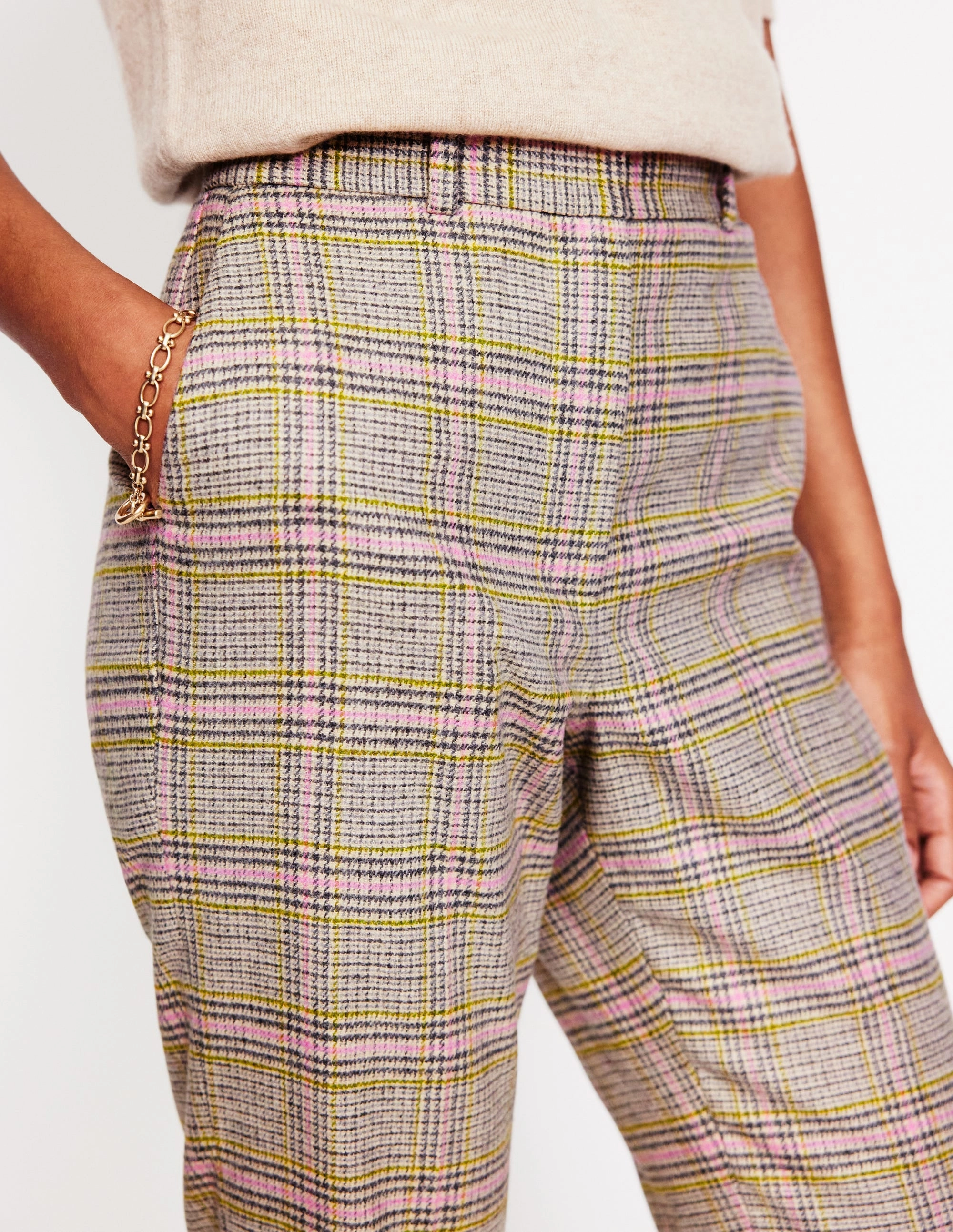 Tall Length Kew Wool Blend Trousers-Prince of Wales Check