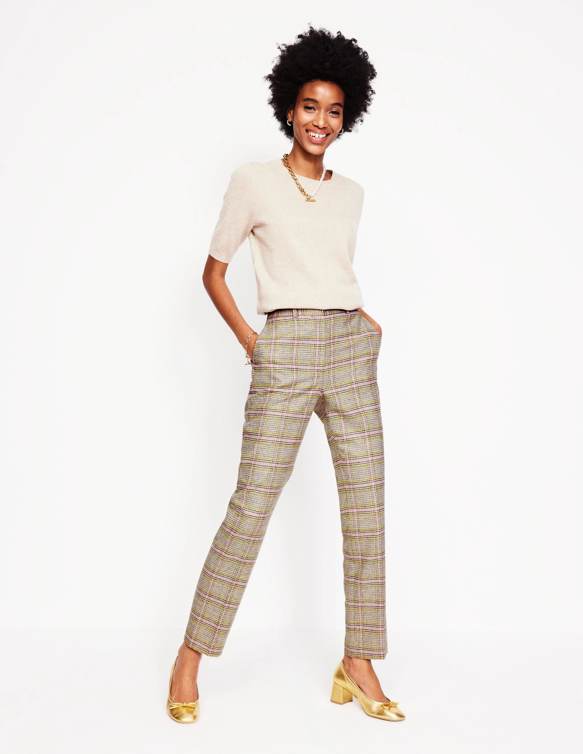 Kew Wool Blend Trousers-Prince of Wales Check Easy Fit Design MoistureWickingFabric