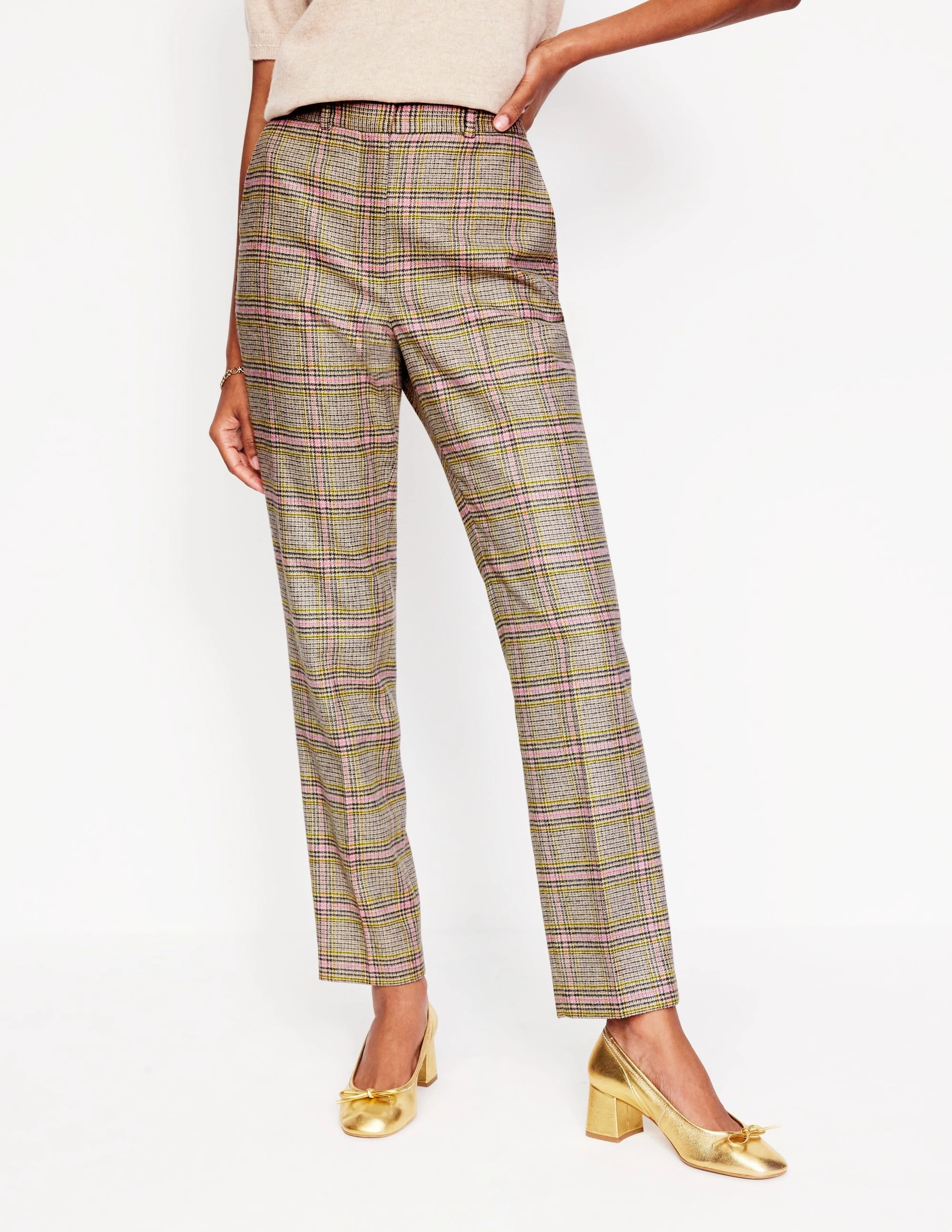 Relaxed Wear Kew Wool Blend Trousers-Prince of Wales Check