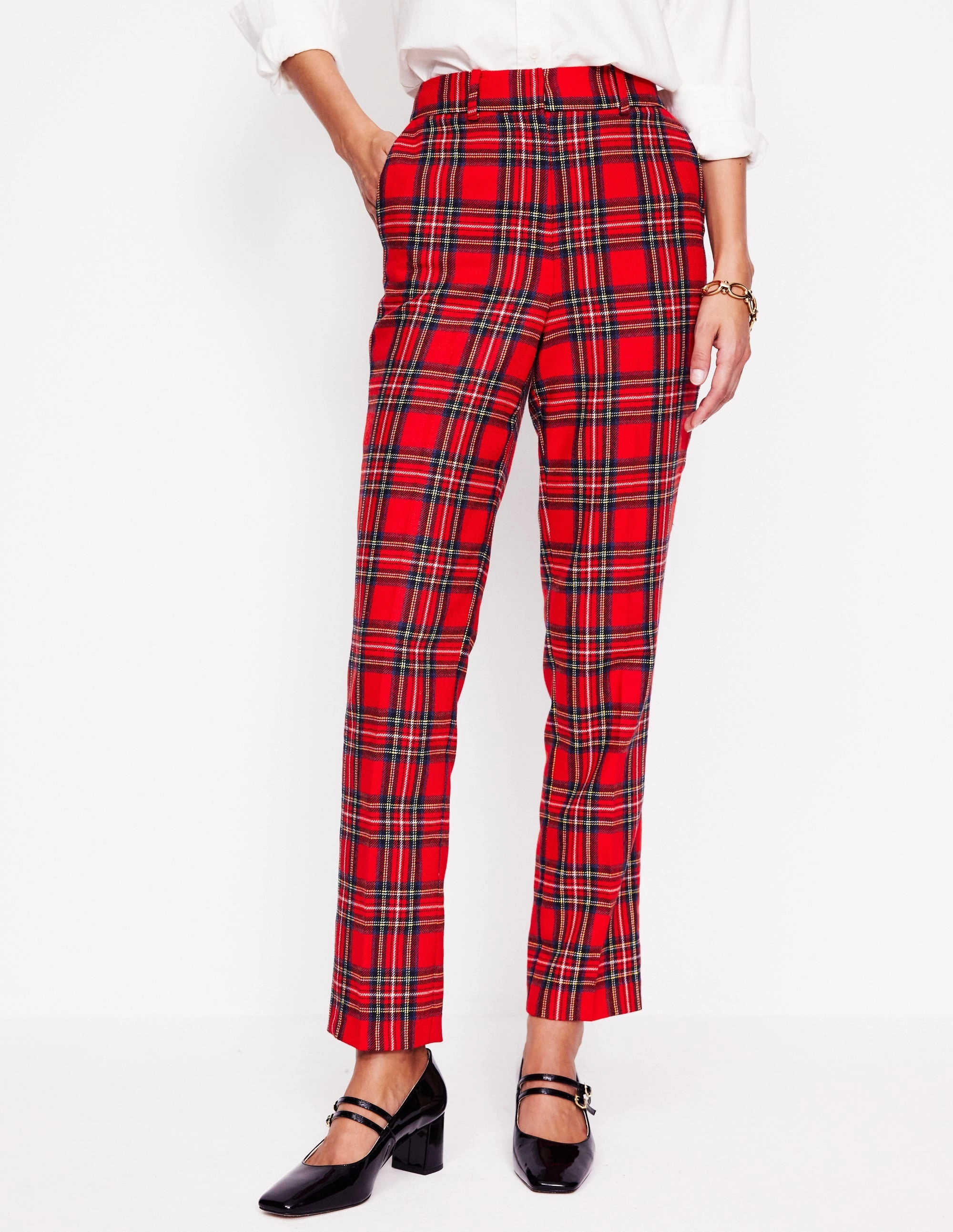 Minimal Cut Kew Wool Blend Trousers-Red and Blue Check