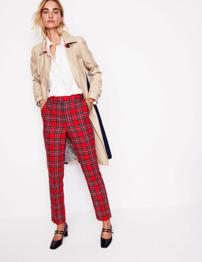 Soft Comfort Flattering Comfort Kew Wool Blend Trousers-Red and Blue Check
