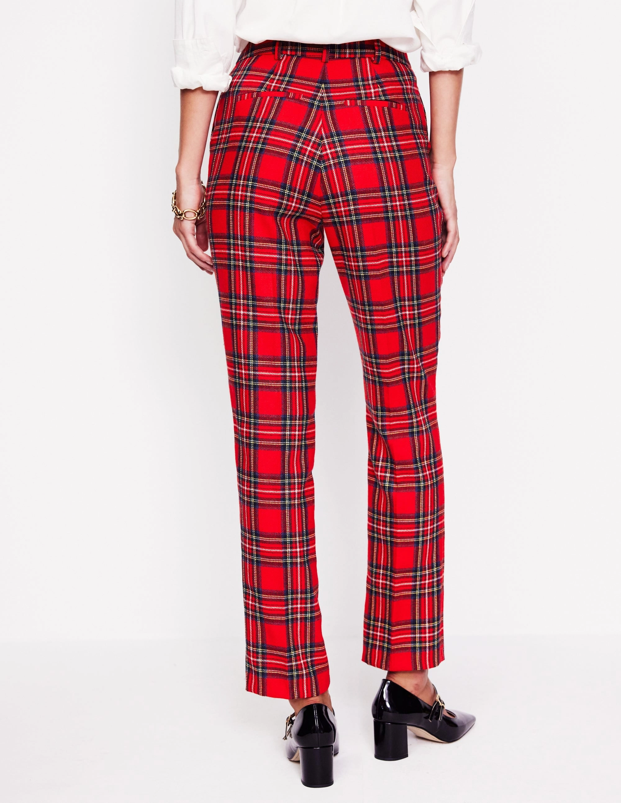 Flexible Gusset AntiStaticFinish Kew Wool Blend Trousers-Red and Blue Check
