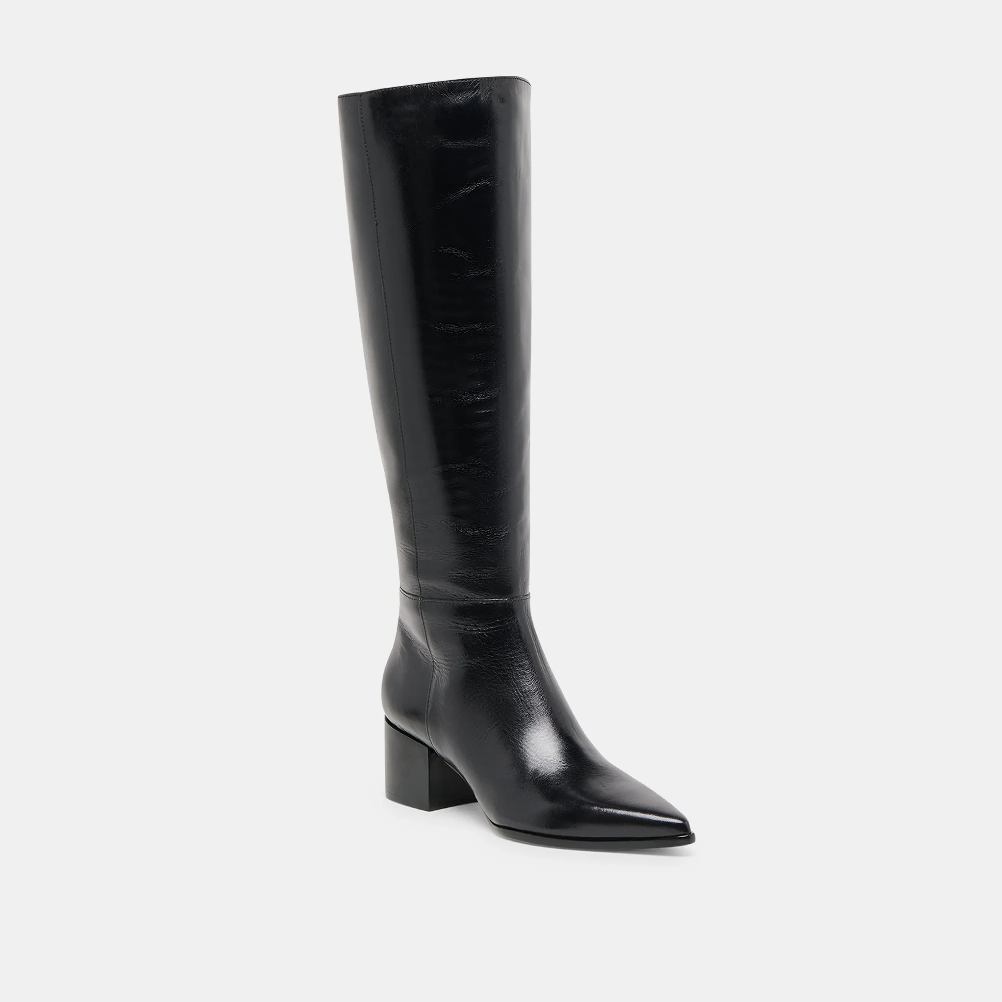 Adjustable Gusset Design Fashion Accessory KIRSON WIDE CALF BOOTS BLACK LEATHER