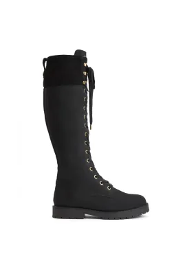 Tactile Grip Pattern Thermal Core Nature Lover Knee High Shearling Lined Anglesey - Black Nubuck