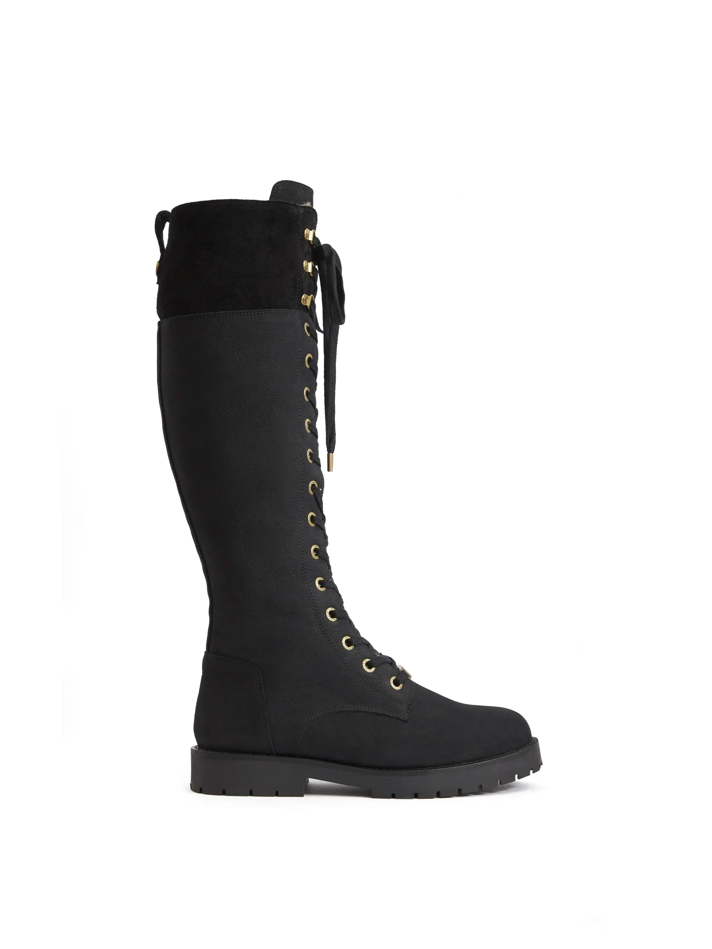 Tactile Grip Pattern Thermal Core Nature Lover Knee High Shearling Lined Anglesey - Black Nubuck