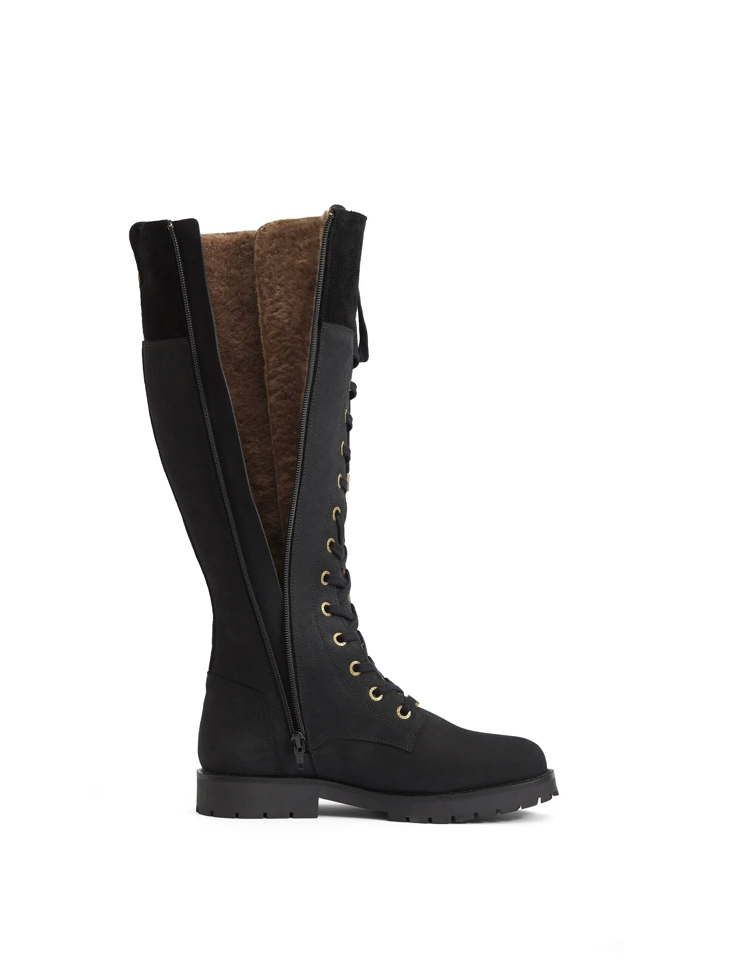 Rubber Sole Knee High Shearling Lined Anglesey - Black Nubuck