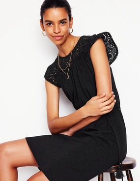 Balloon-Sleeve Juliet Broderie Short Dress-Black