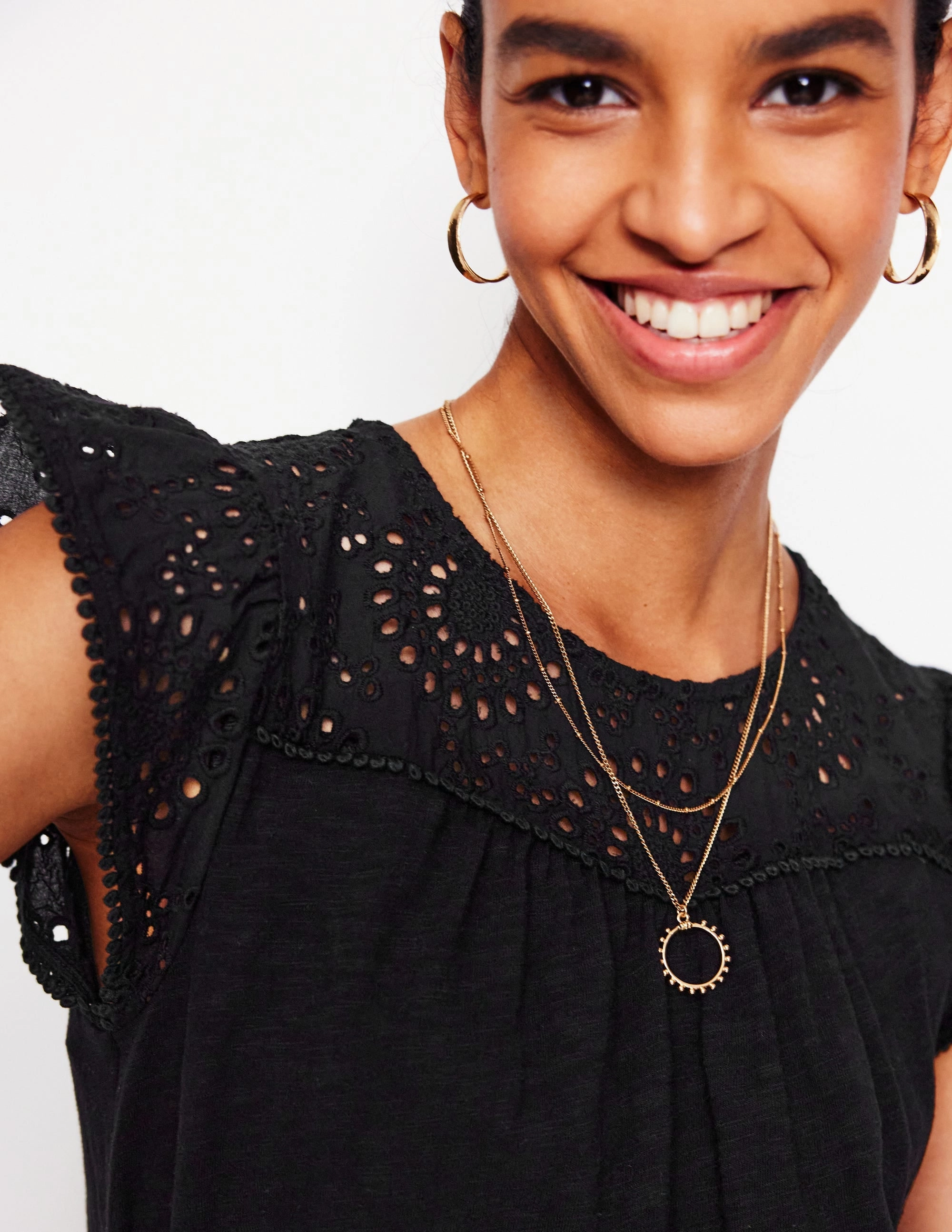 Fit Easy Skirt Flare Juliet Broderie Short Dress-Black