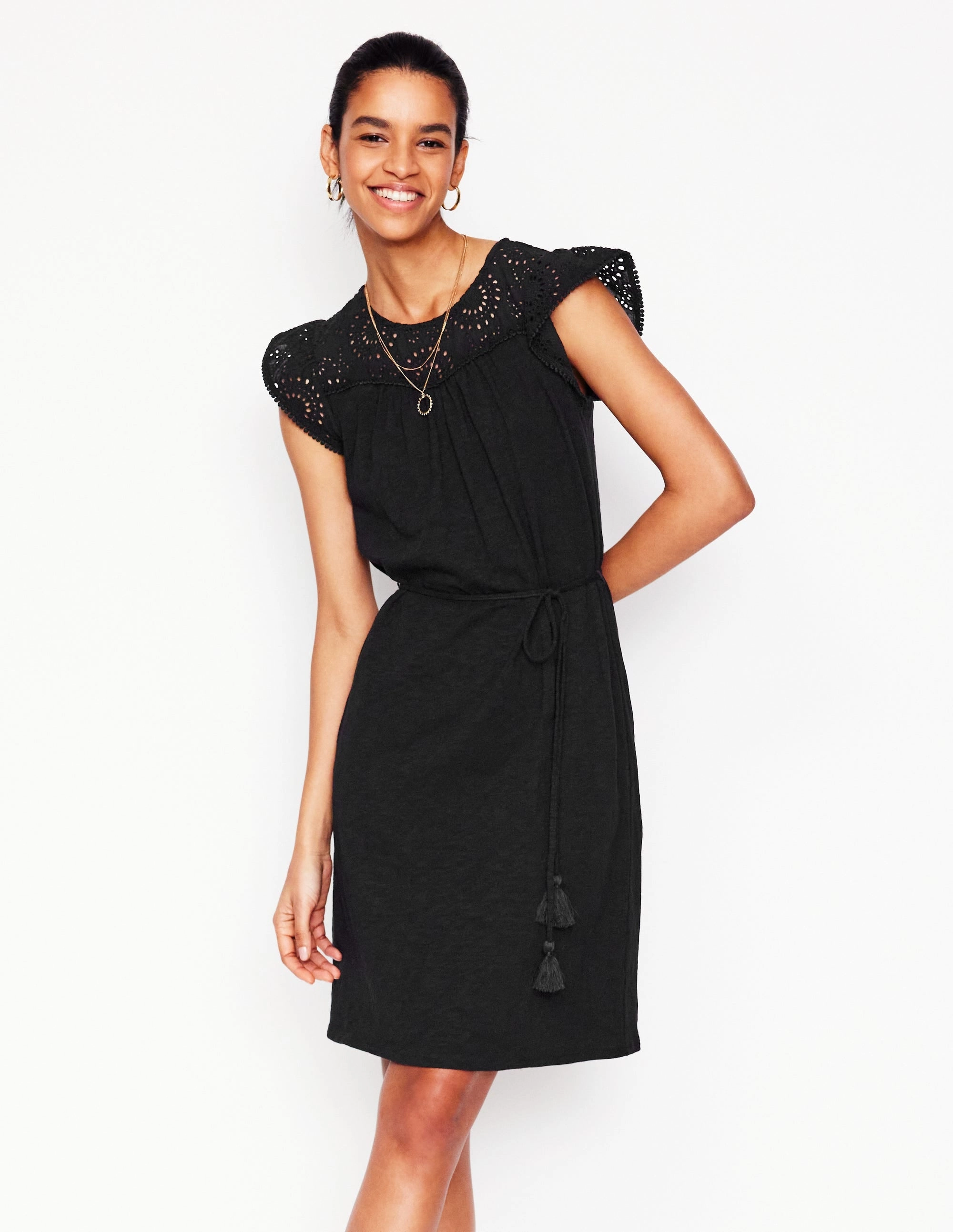 Juliet Broderie Short Dress-Black Beaded-Sleeve Grace Soft