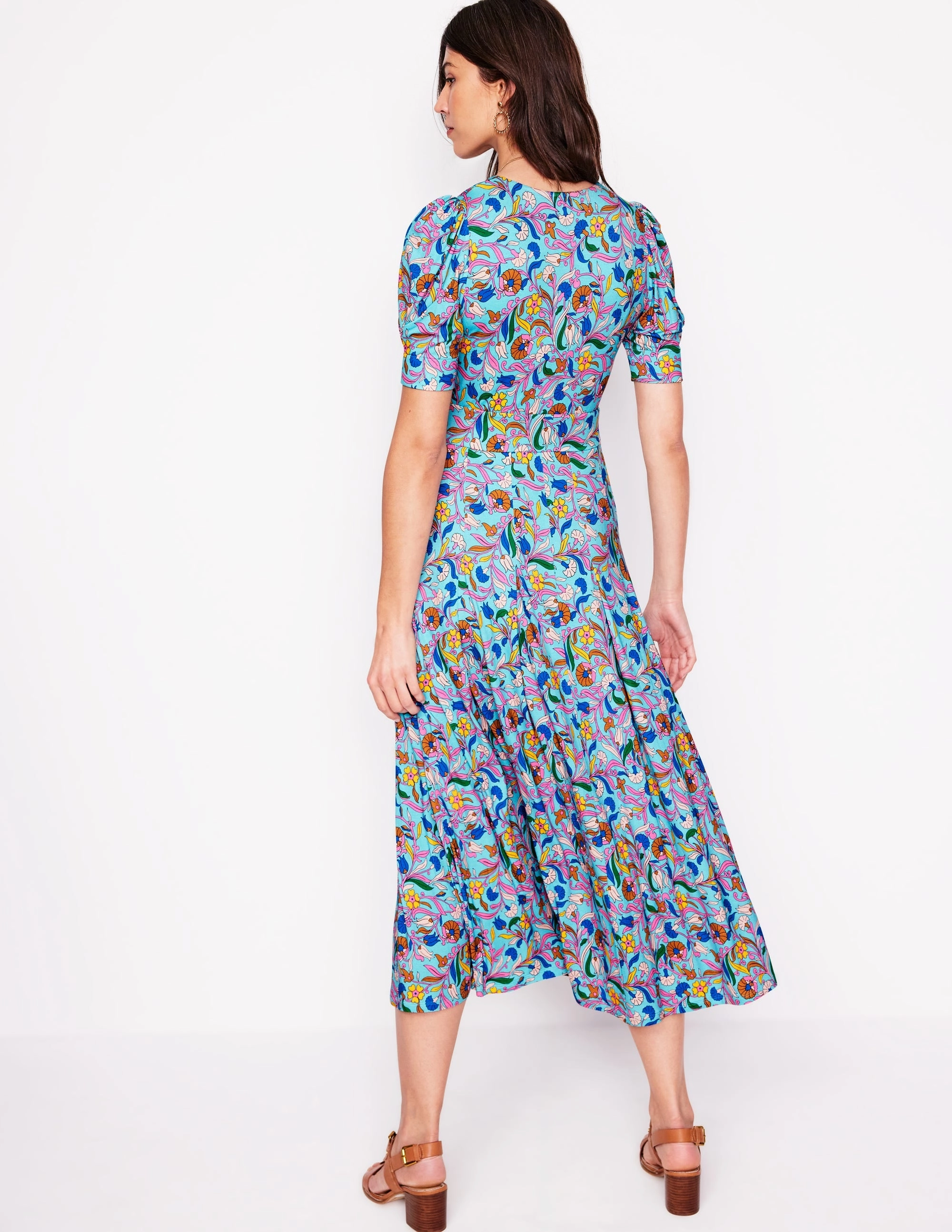 Kristen Pleated Jersey Dress-Blue, Enchanting Vine Timeless Wearable Asymmetrical hem