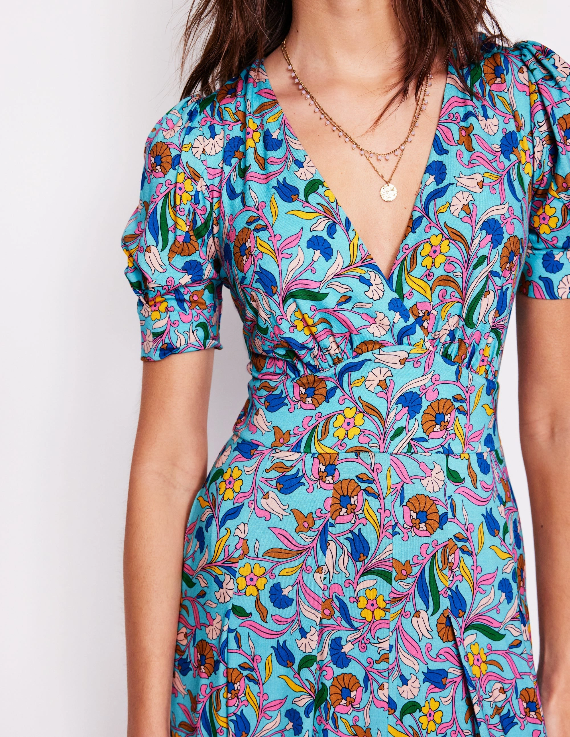 Kristen Pleated Jersey Dress-Blue, Enchanting Vine Spring Ready