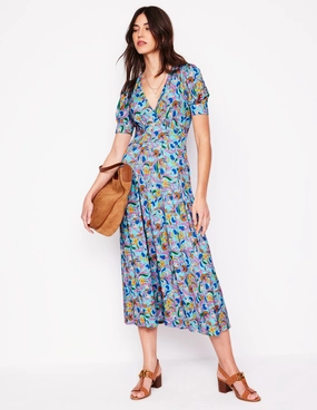 Kristen Pleated Jersey Dress-Blue, Enchanting Vine Light Layers Bright Mood