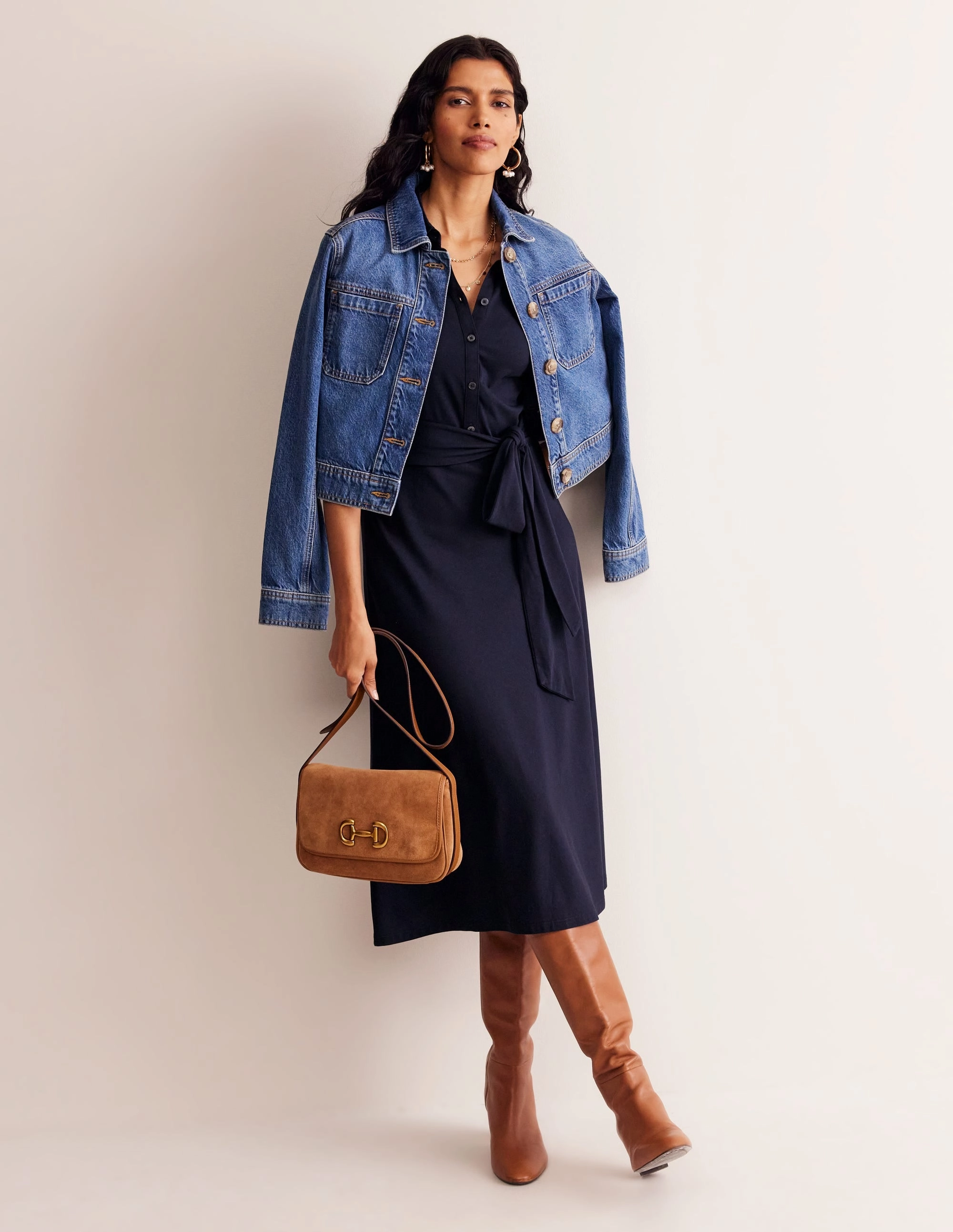 Laura Jersey Midi Shirt Dress-Navy Versatile Wearable