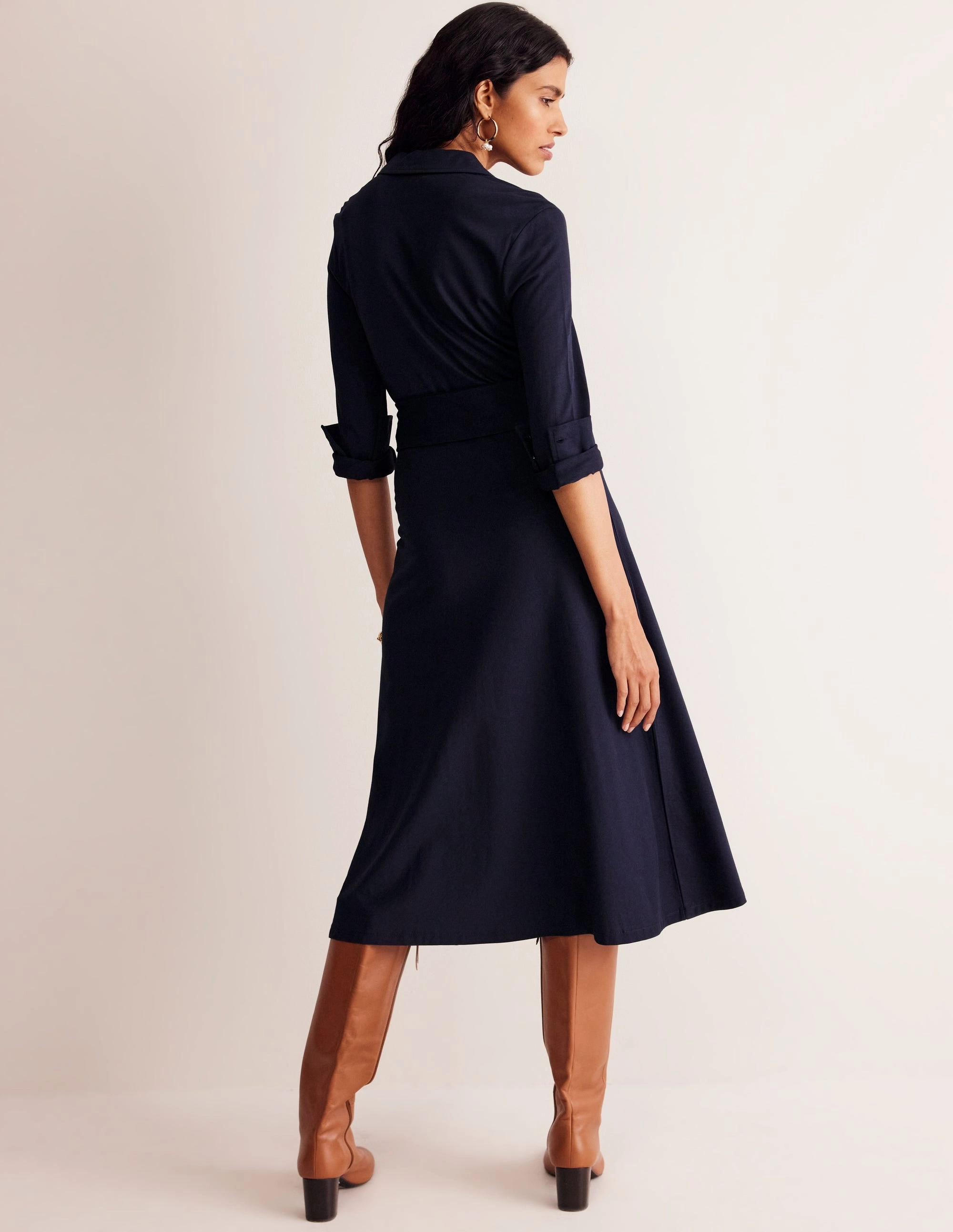 Trendy Design Smart Pairing Laura Jersey Midi Shirt Dress-Navy