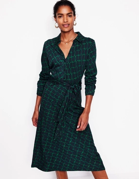 Lounge Moment Must-have Laura Jersey Midi Shirt Dress-Rich Emerald, Owl Stamp