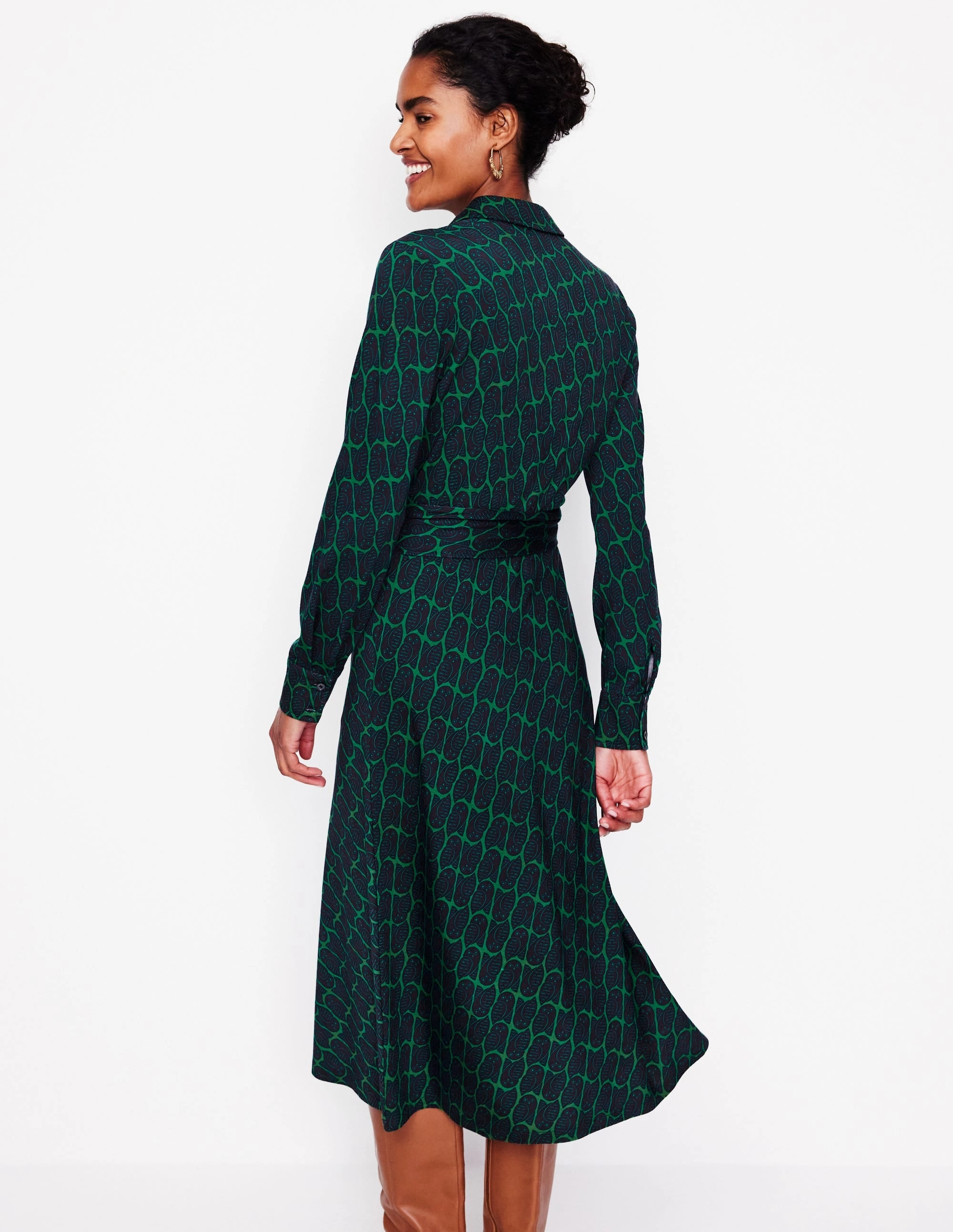 Shiny-Lining Laura Jersey Midi Shirt Dress-Rich Emerald, Owl Stamp