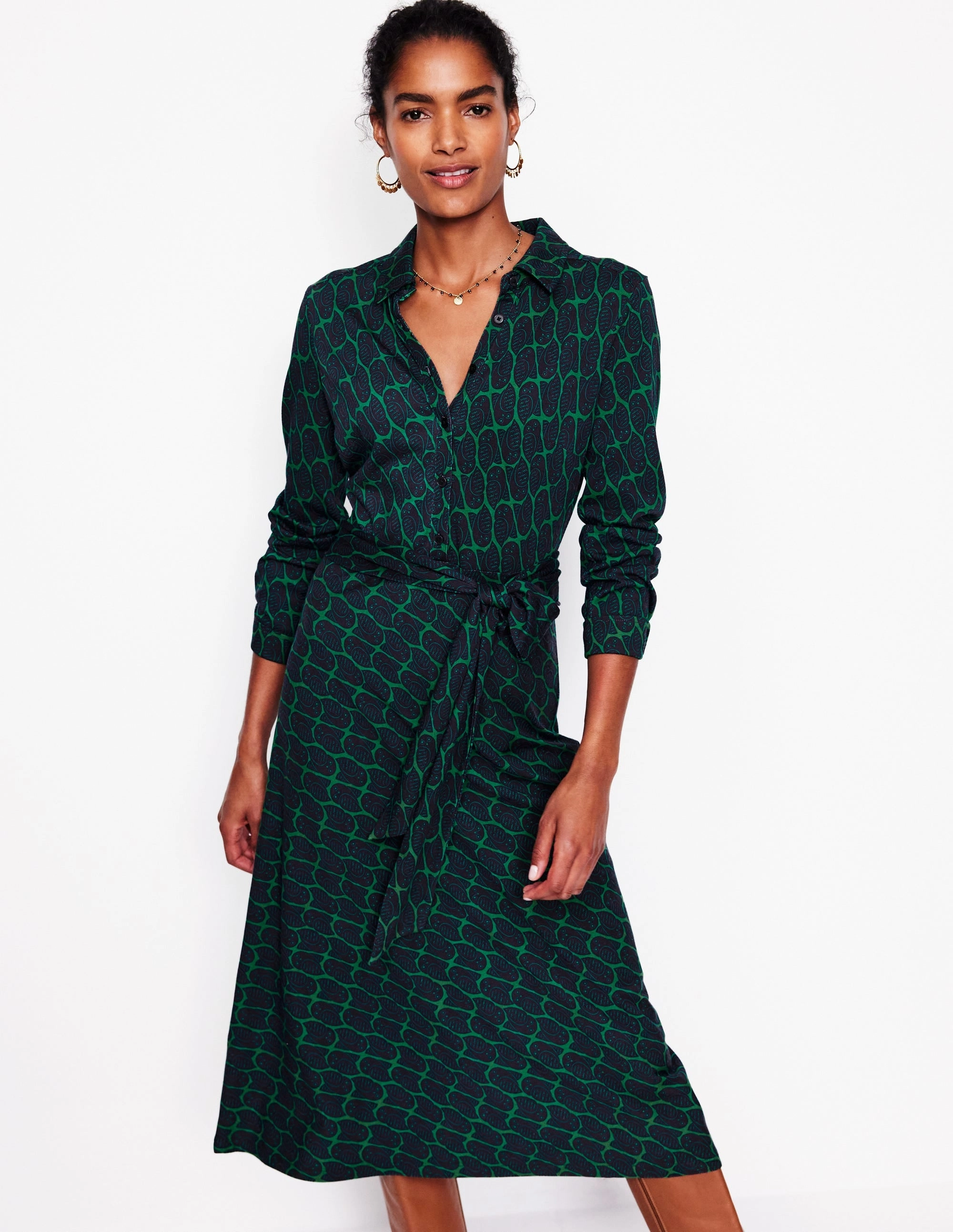 Lounge Moment Must-have Laura Jersey Midi Shirt Dress-Rich Emerald, Owl Stamp