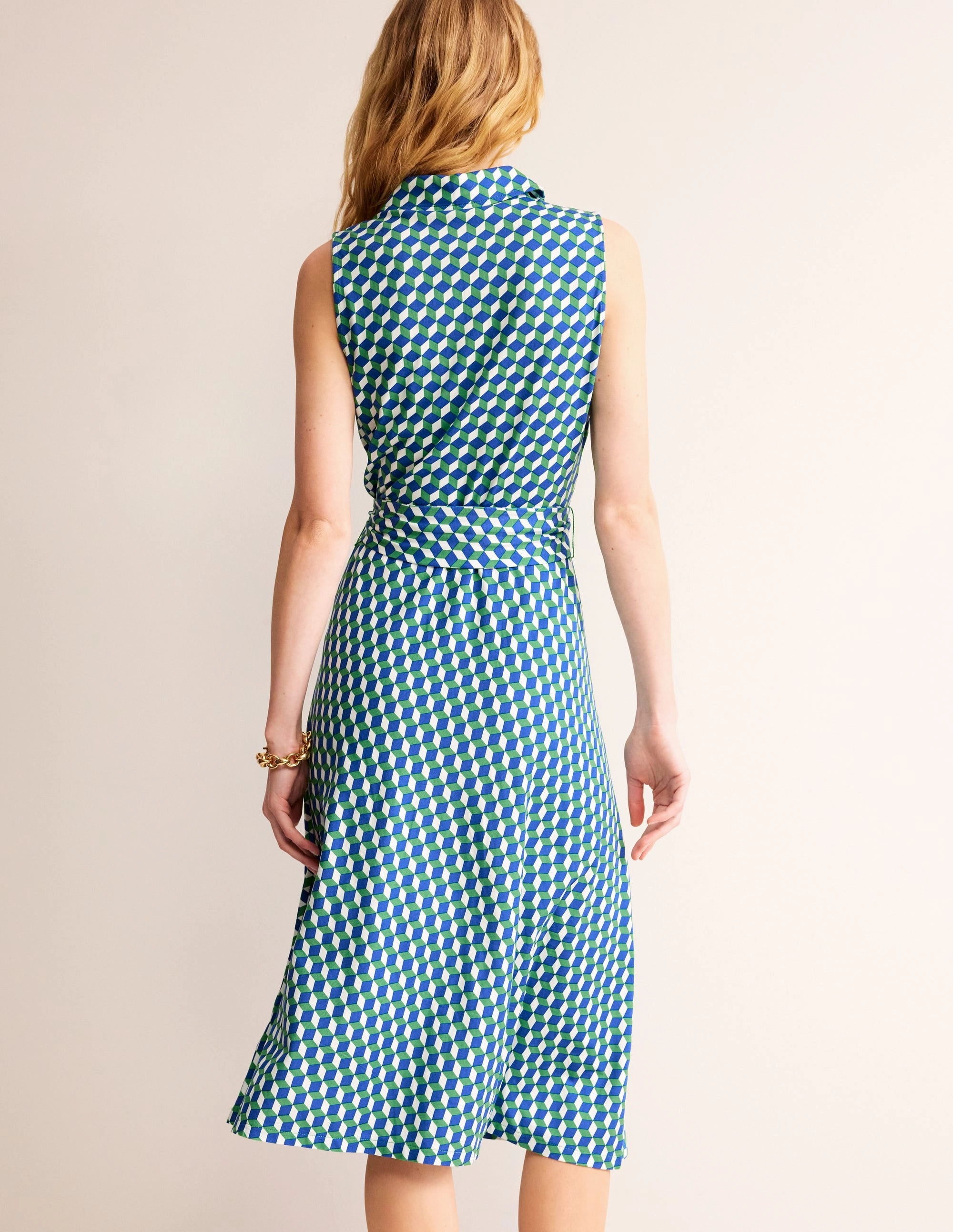 Laura Sleeveless Shirt Dress-Kelly Green, Diamond Cube Trendy floral dress Classy Look