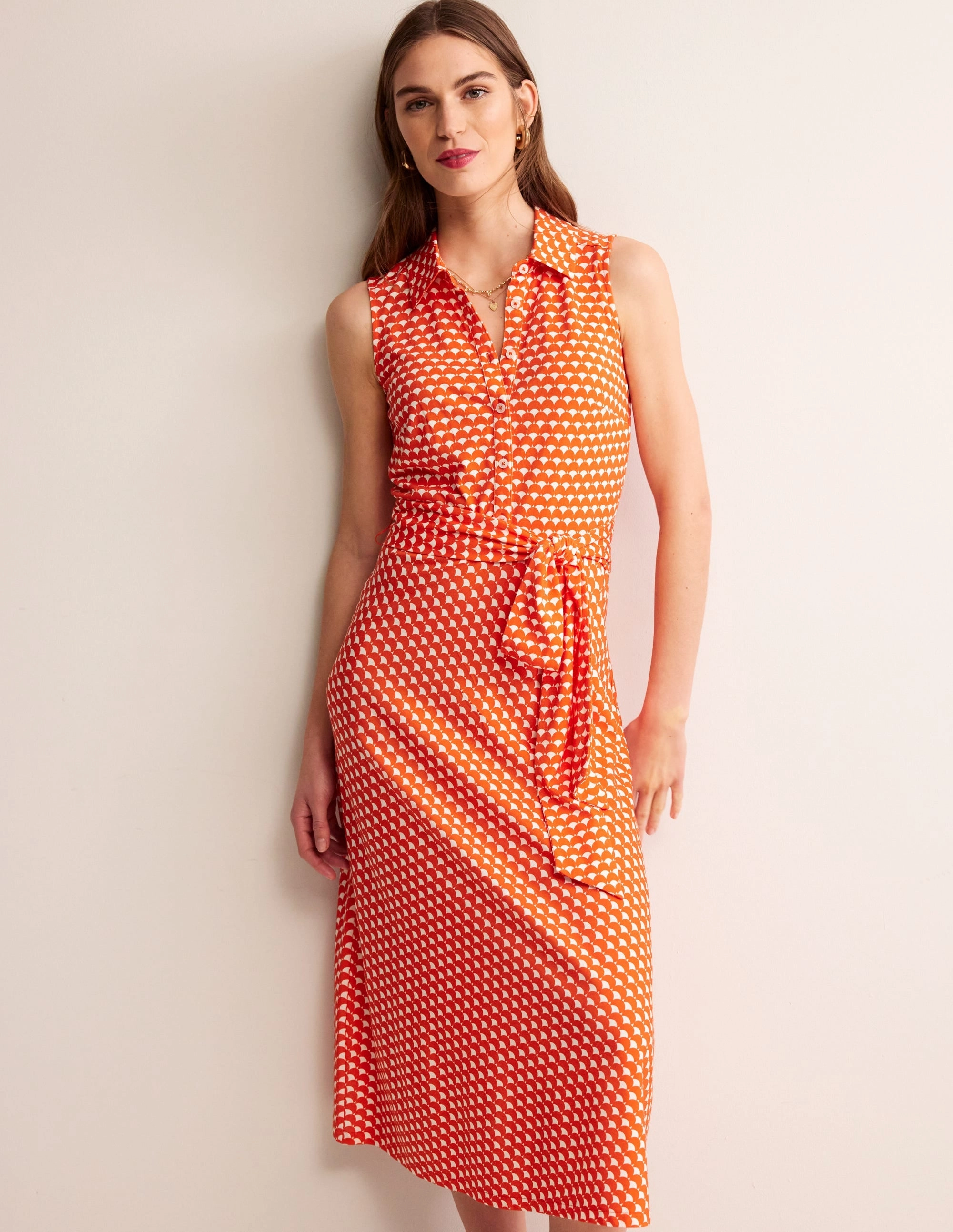 Subtle Motion Laura Sleeveless Shirt Dress-Mandarin, Crescent Stamp