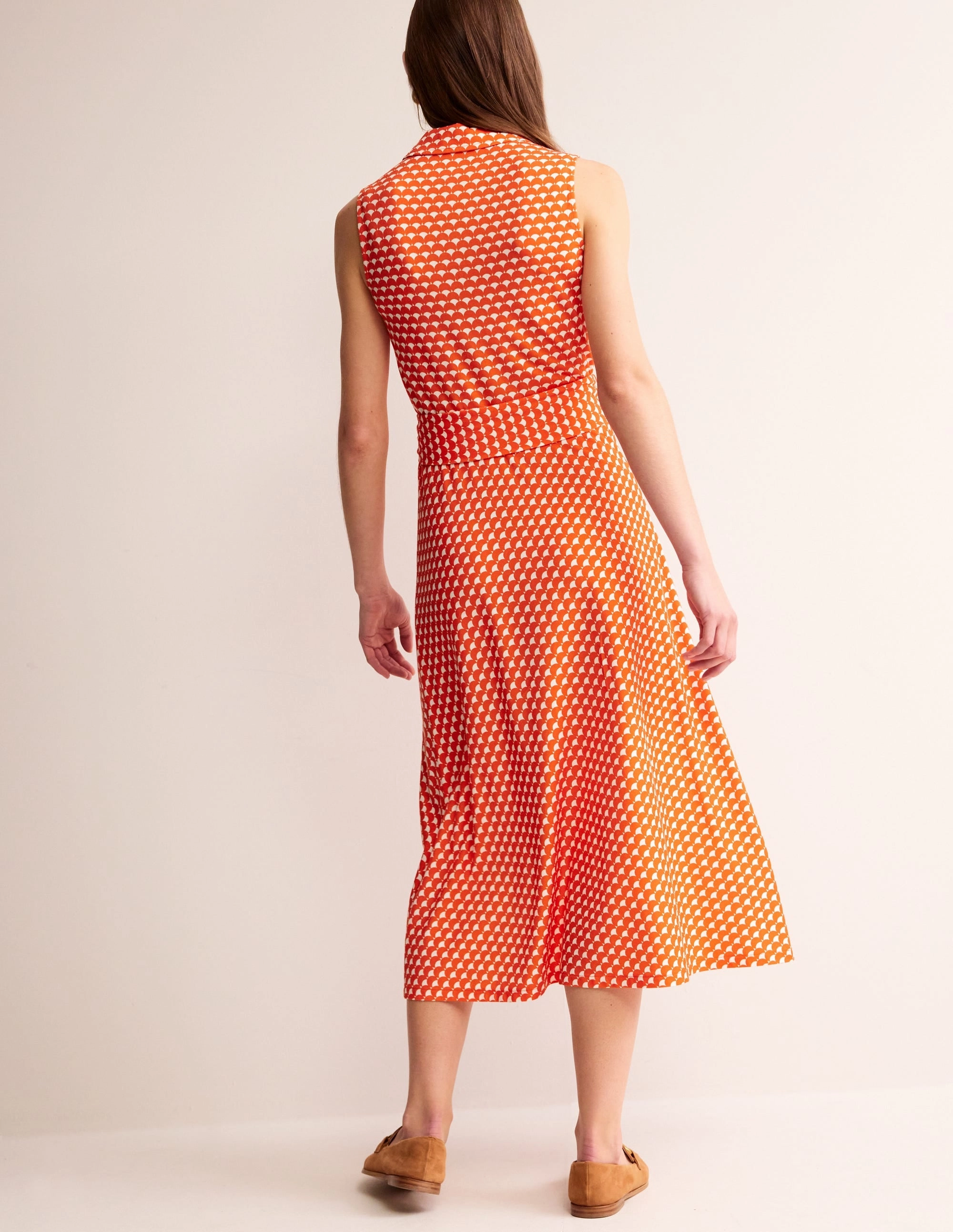 Laura Sleeveless Shirt Dress-Mandarin, Crescent Stamp LowProfileZipper Grace Walk