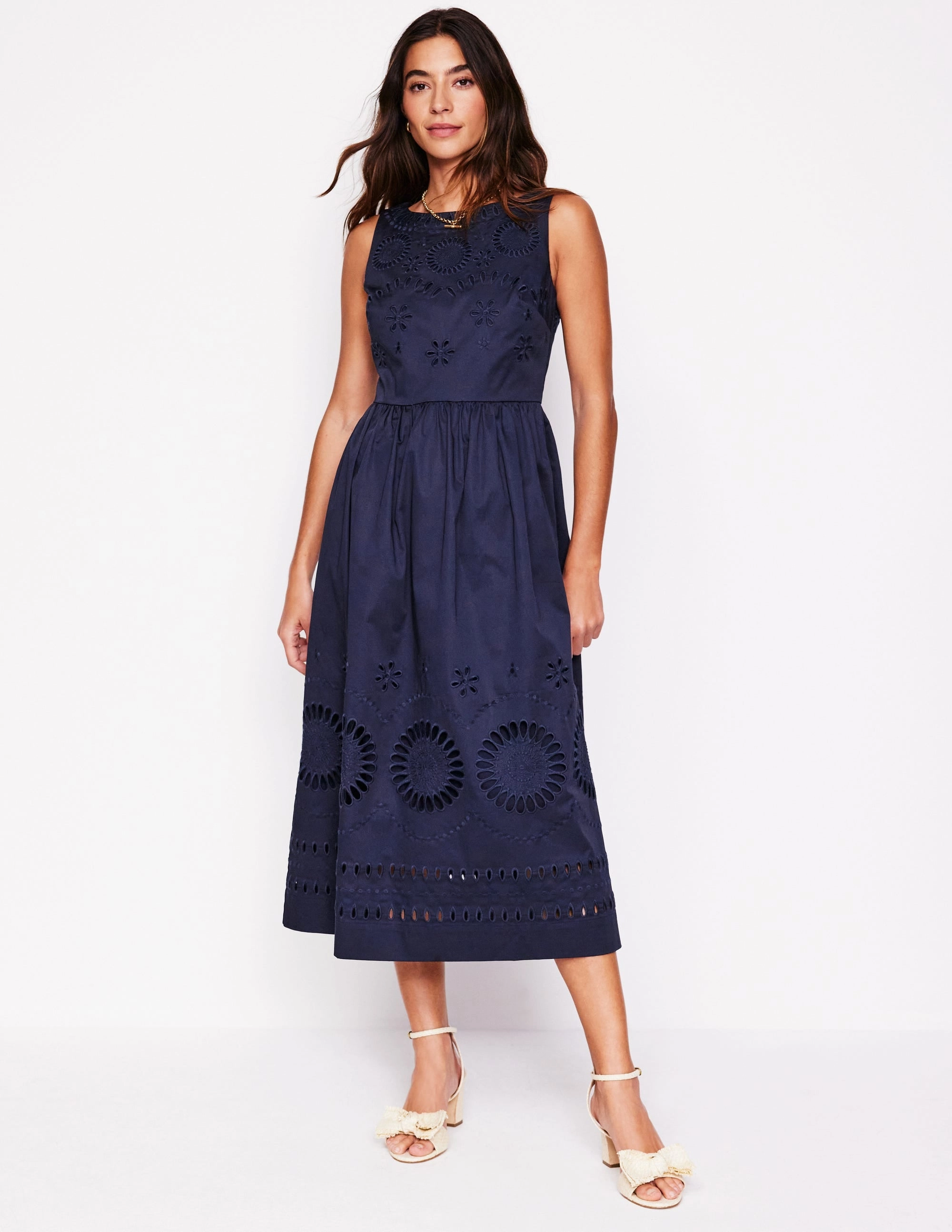 Lauren Broderie Midi Dress-Navy French Vibe Music-Concert