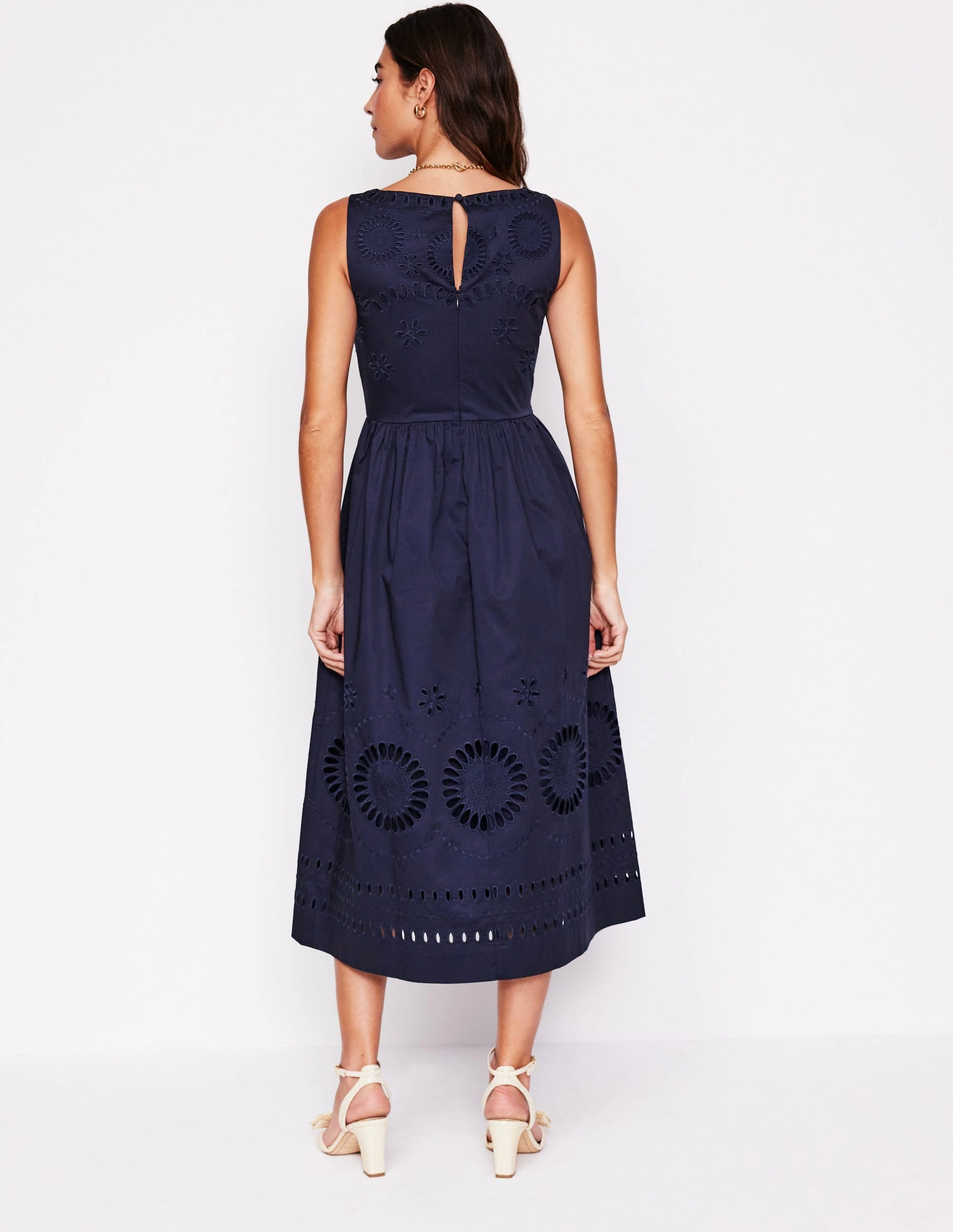 Lauren Broderie Midi Dress-Navy Must Have Premium Look
