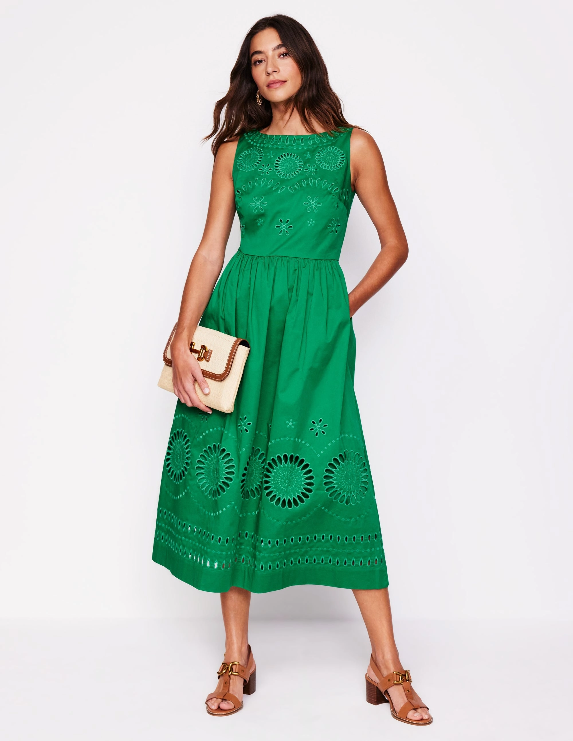 Lauren Broderie Midi Dress-Rich Emerald, Broderie Formal Occasion Winter-Season