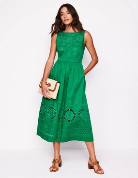 Lauren Broderie Midi Dress-Rich Emerald, Broderie Formal Occasion Winter-Season
