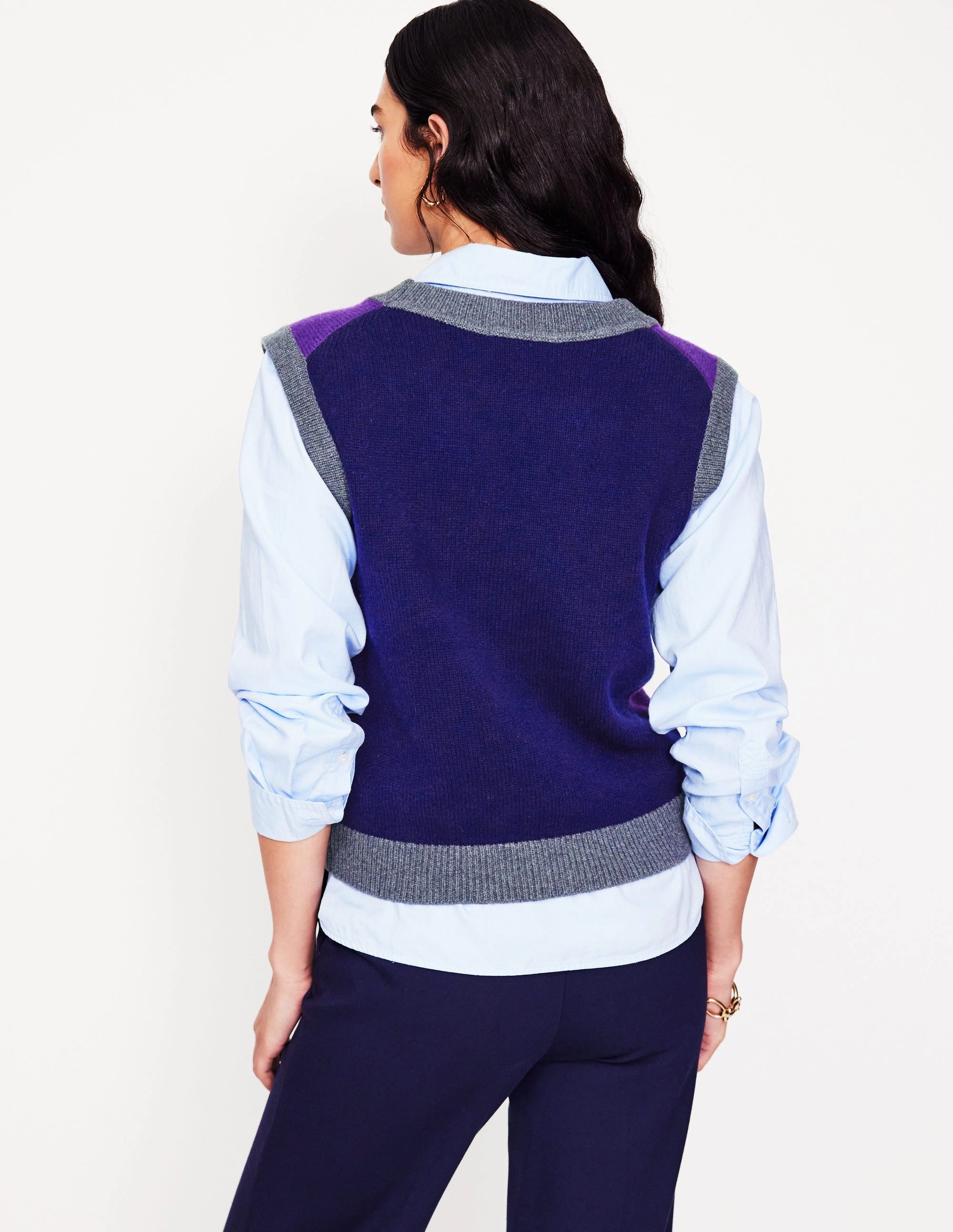 Olivia Merino Tank-Ameythyst Purple, Colourblock LowImpact Knitting Daily Style