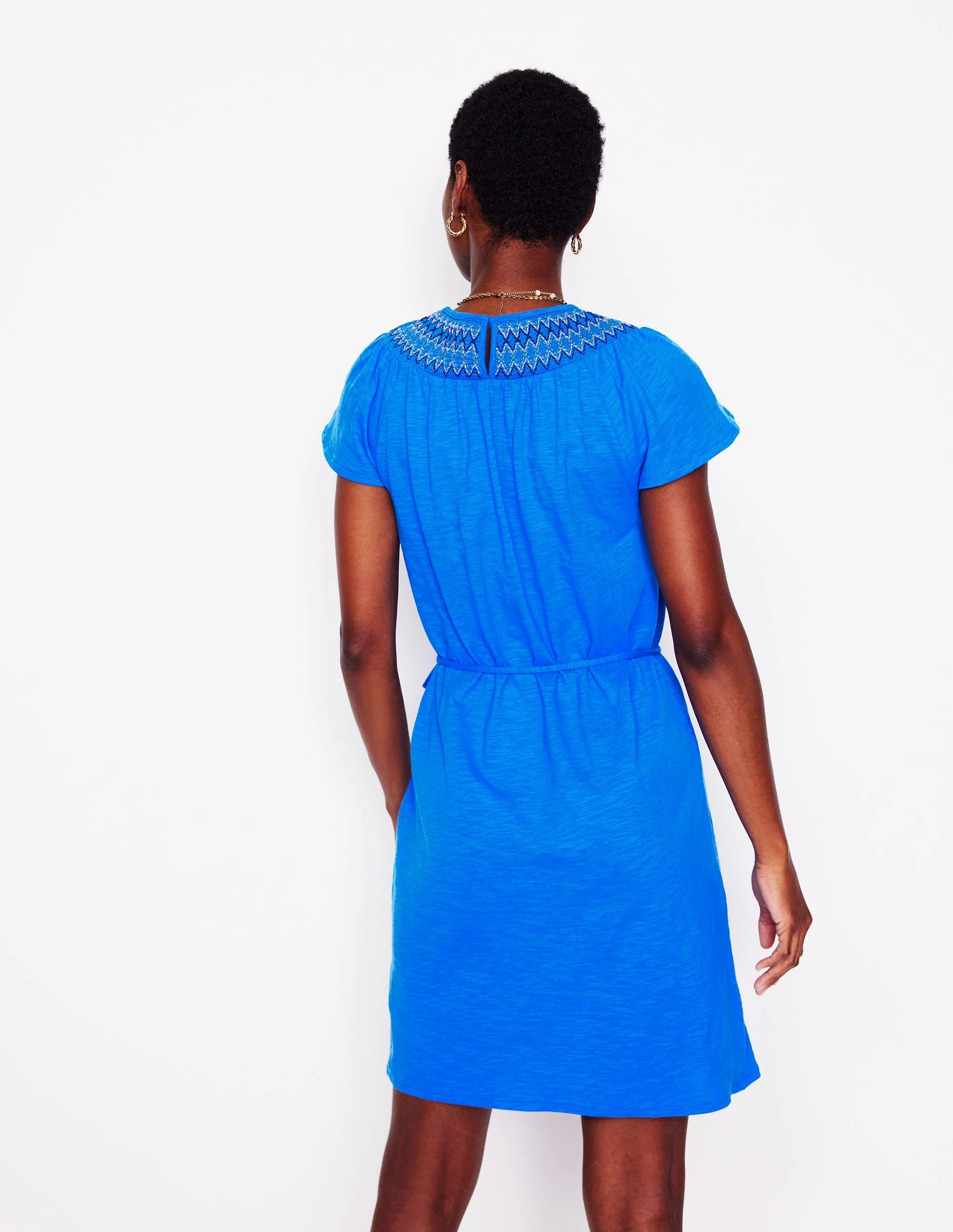 Nina Smocked T-Shirt Dress-Kingfisher Blue Mood Edge