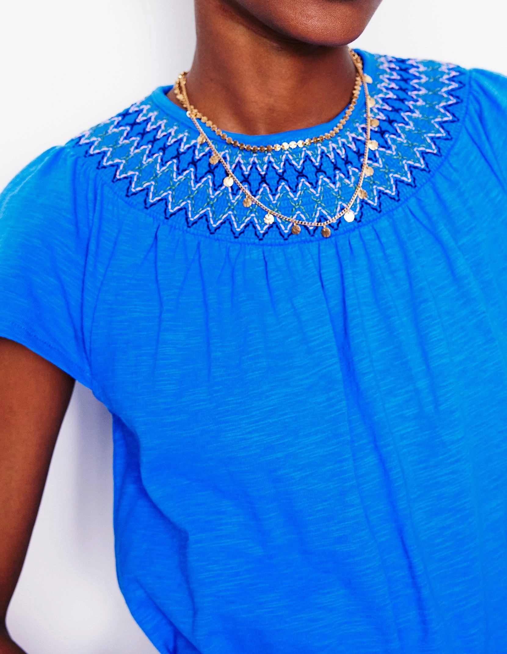 Smart and Stylish Texture Soft Nina Smocked T-Shirt Dress-Kingfisher Blue